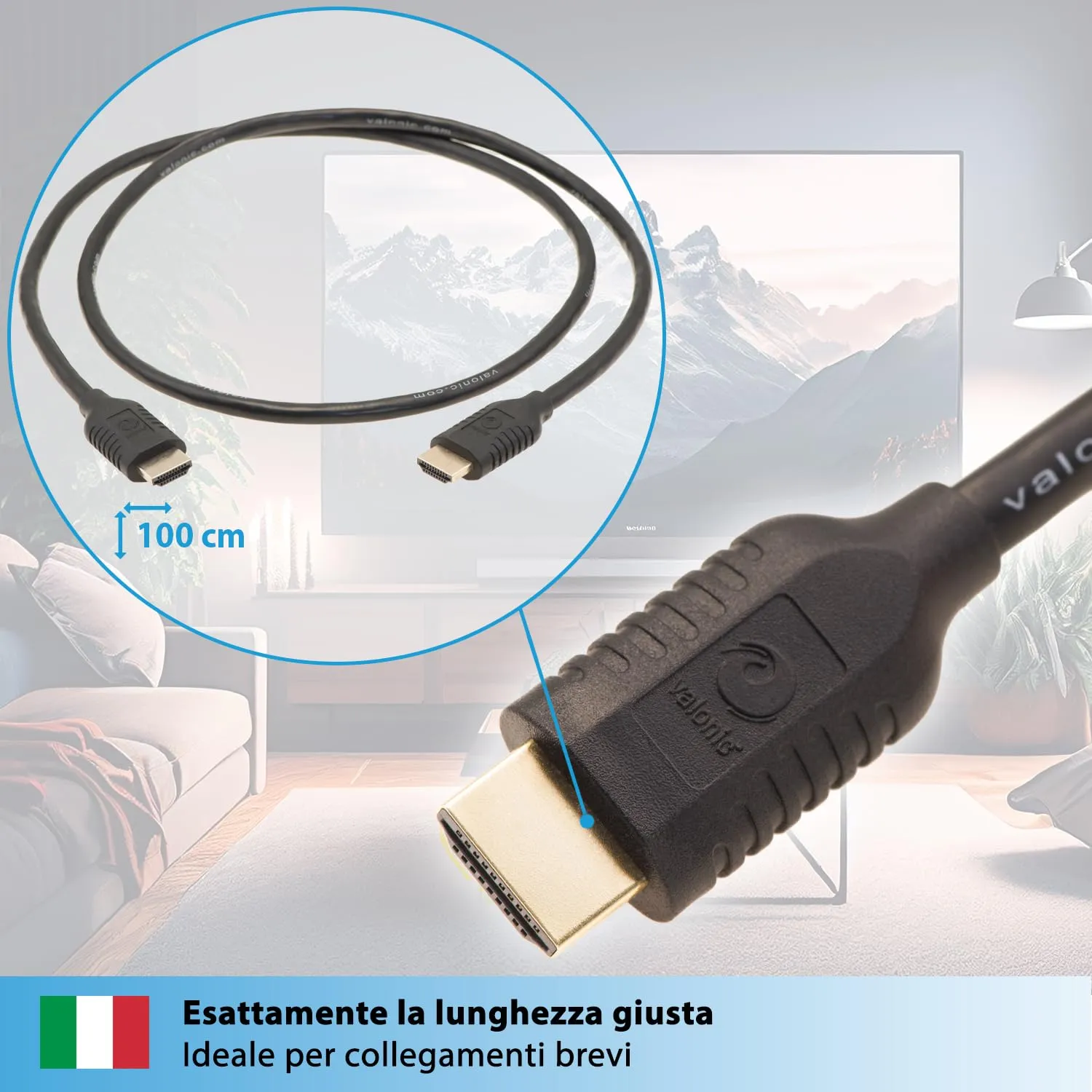Valonic Cavo HDMI 4K Ultra HD, 1m, HDR, ARC, Nero - immagine 4