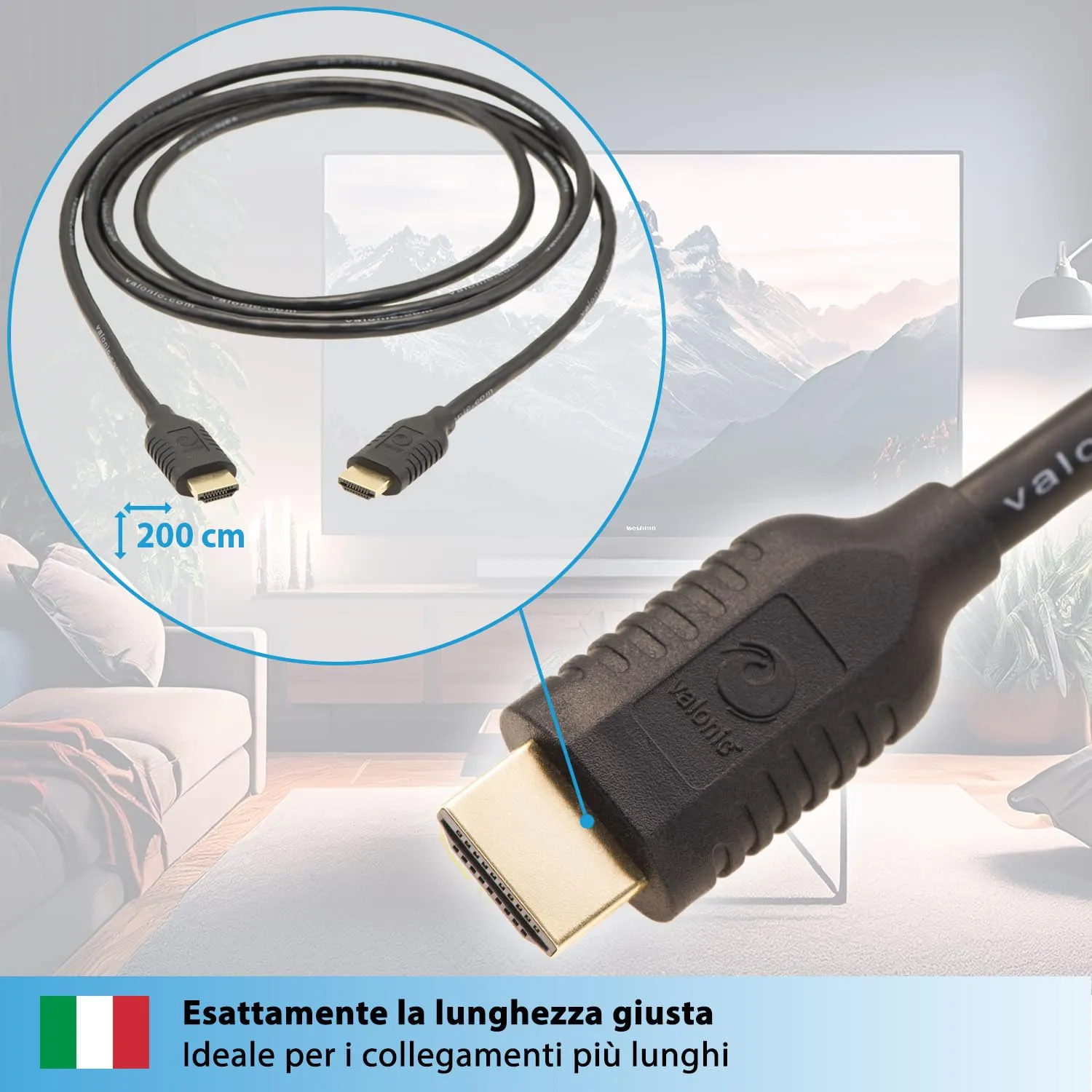 valonic Cavo HDMI ARC 4K HDR High Speed Ultra HD, 2m, Nero - immagine 4