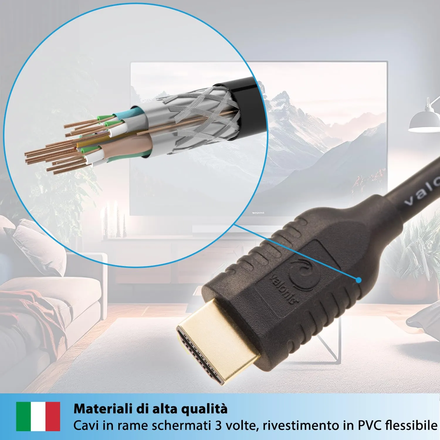 valonic Cavo HDMI ARC 4K HDR High Speed Ultra HD, 2m, Nero - immagine 5