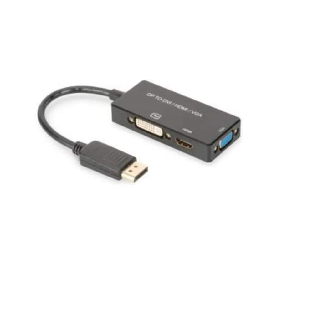 DIGITUS Adattatore DisplayPort a DVI-D, HDMI e VGA, UltraHD 4K 30Hz, AK-340418-002-S, Nero - immagine 1