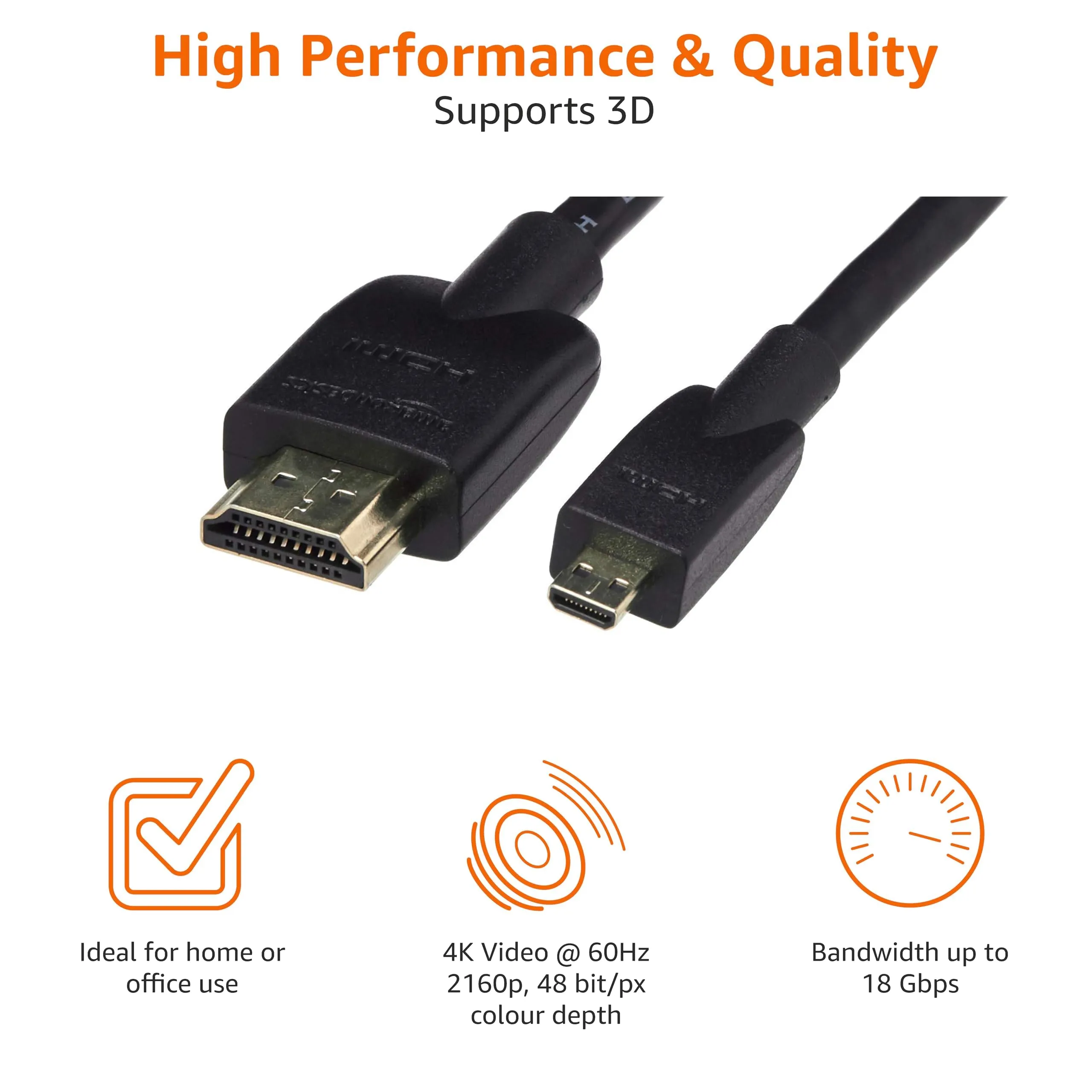 Amazon Basics Cavo Micro HDMI a HDMI, 1.8 m, Nero - immagine 5