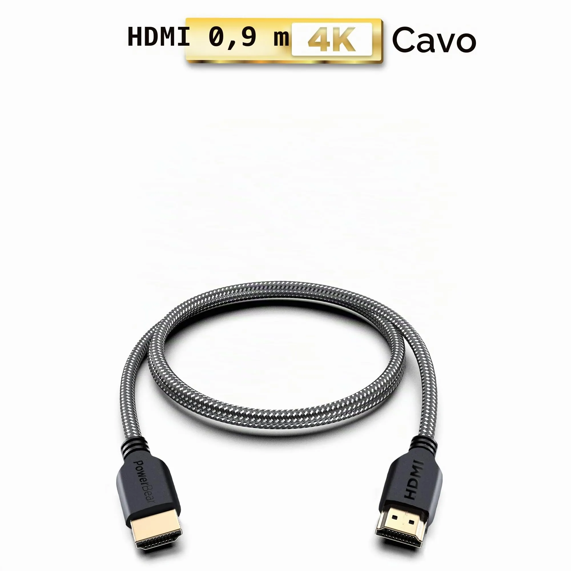 PowerBear Cavo HDMI 4K, 1 m, Confezione da 2, Nylon Intrecciato, 60 Hz, Ultra HD, ARC e CL3 - immagine 2