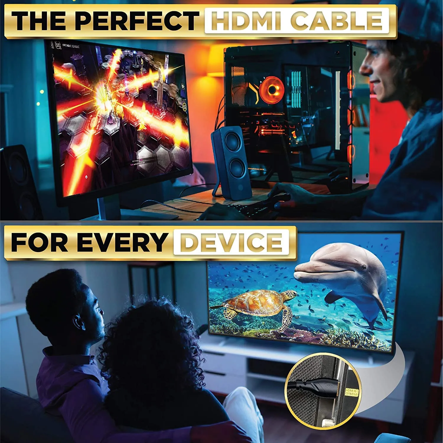 PowerBear Cavo HDMI 4K, 1 m, Confezione da 2, Nylon Intrecciato, 60 Hz, Ultra HD, ARC e CL3 - immagine 7
