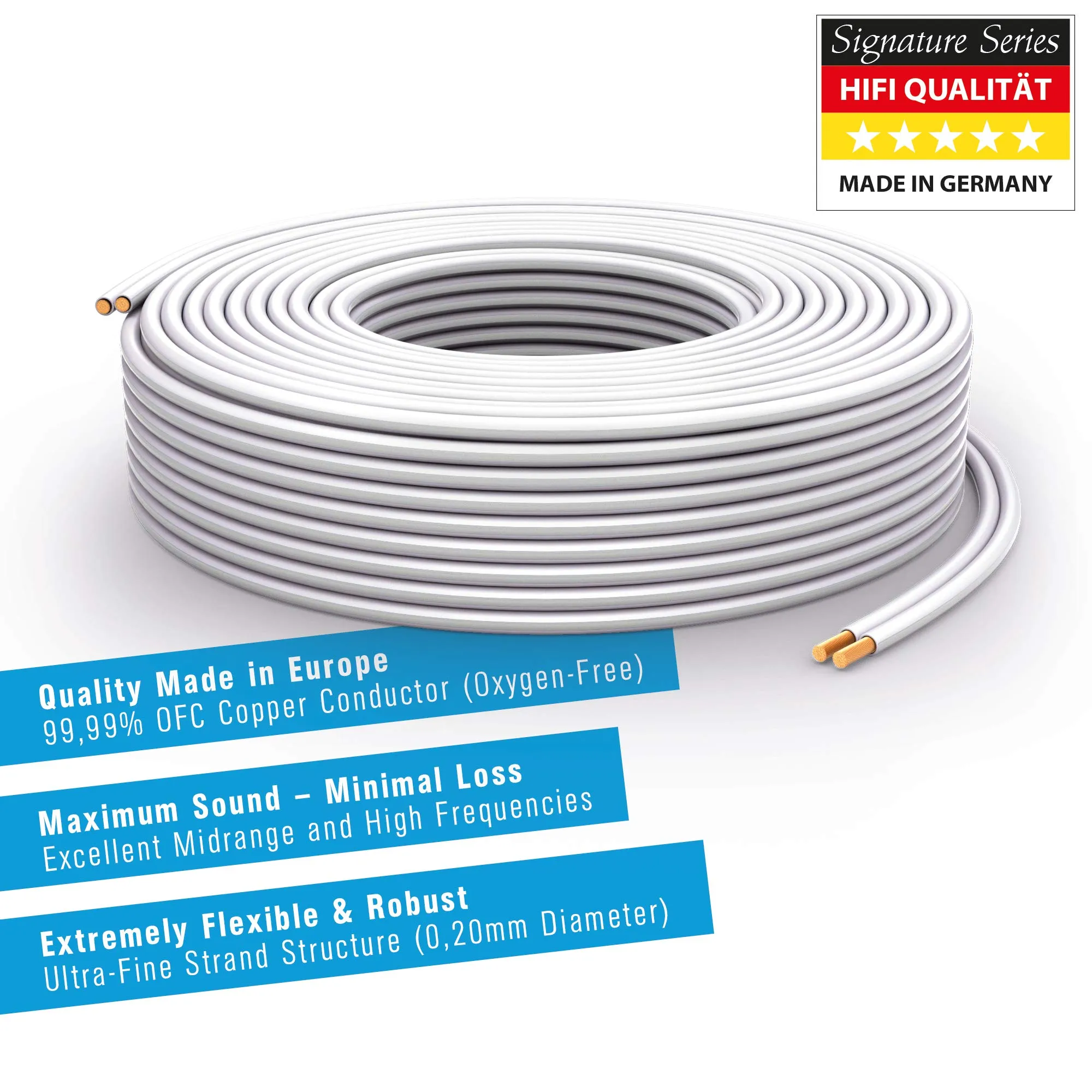 PureLink SP051-030 Cavo per diffusori HiFi 2x1,5 mm², 30 m, Bianco - immagine 2