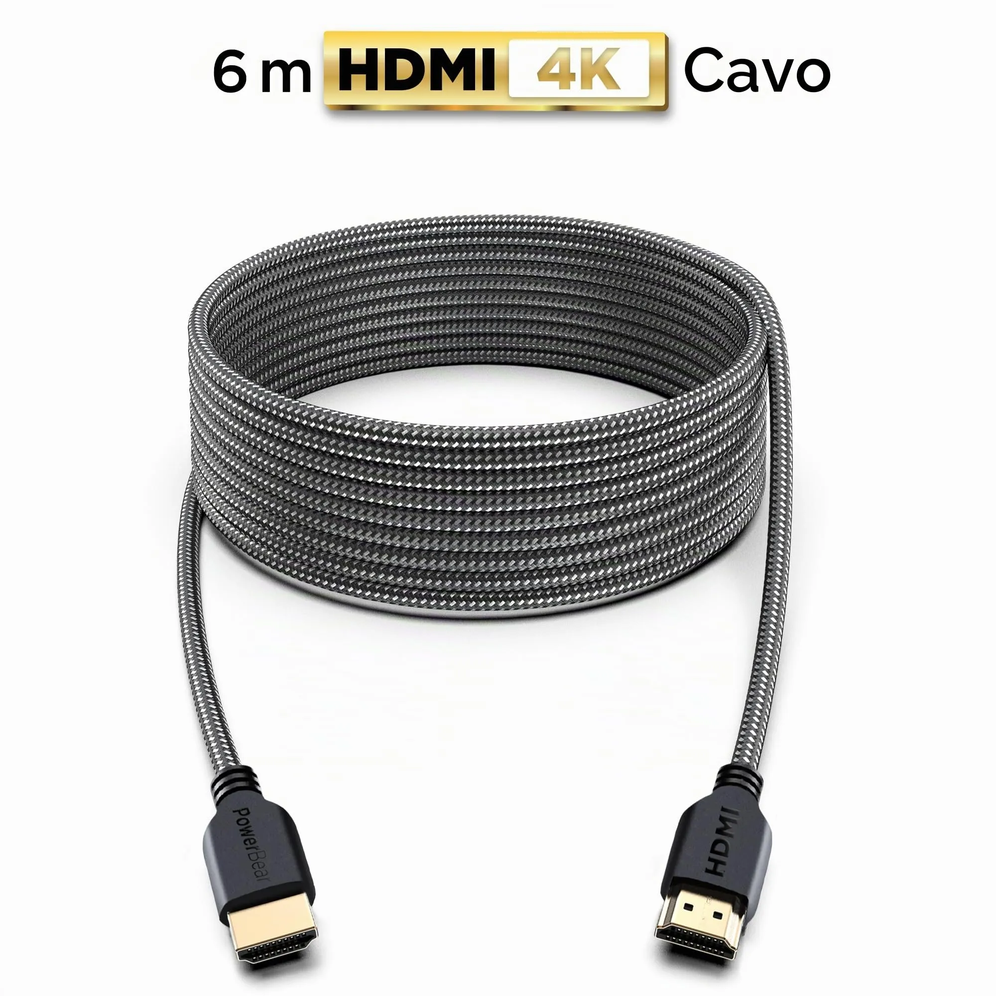 PowerBear Cavo HDMI 4K, 6 m, Nylon Intrecciato, 60 Hz, Ultra HD, ARC e CL3 - immagine 2