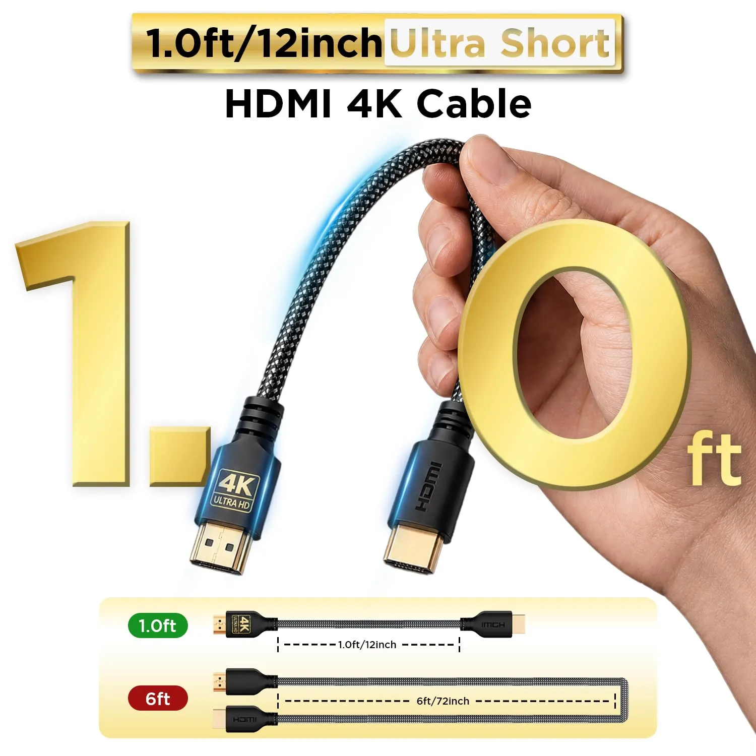 PowerBear Cavo HDMI 4K, 0,3 m, Nylon Intrecciato, 60 Hz, Ultra HD, ARC e CL3 - immagine 2