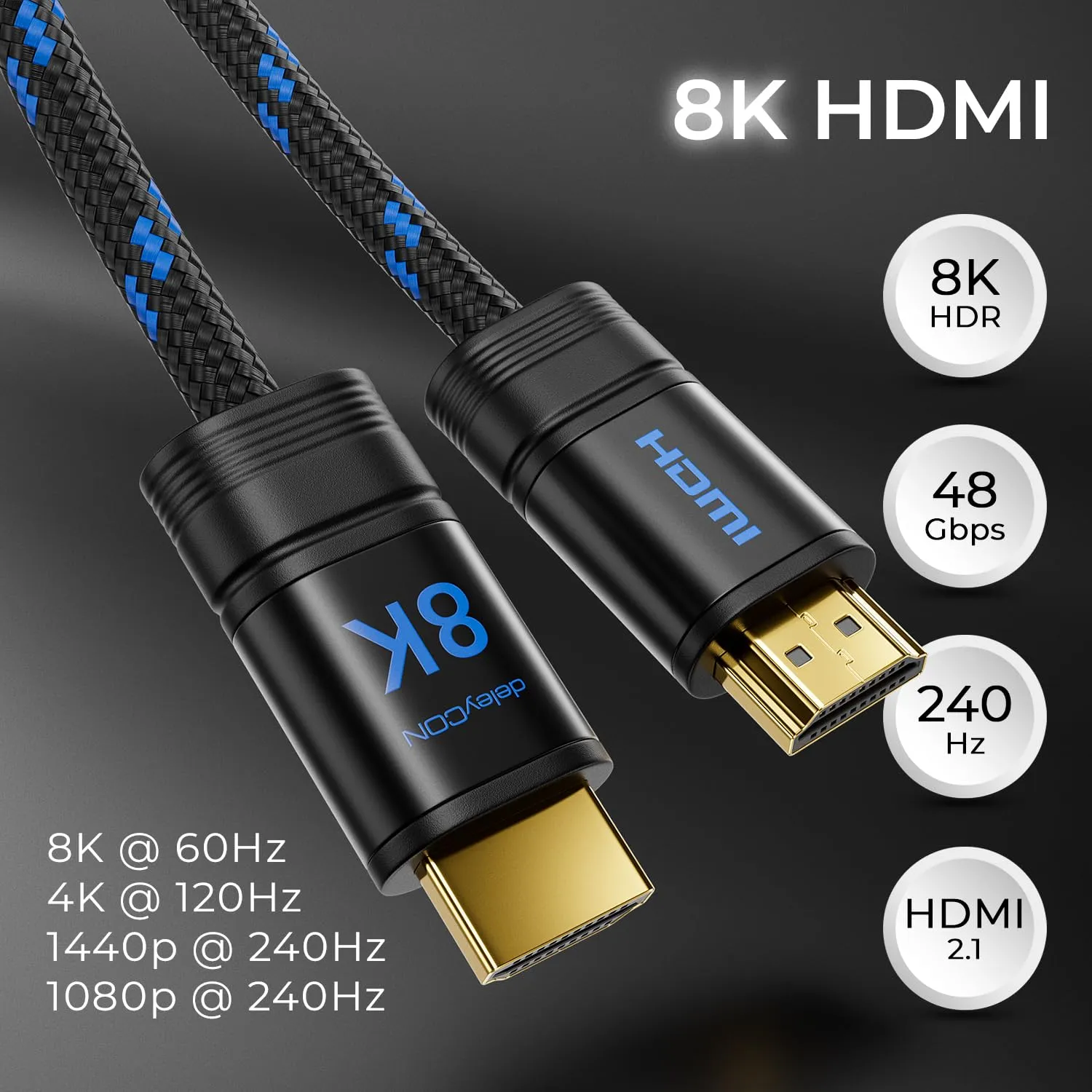 deleyCON Cavo HDMI 2.1b 8K Ultra High Speed 0,5m - immagine 3