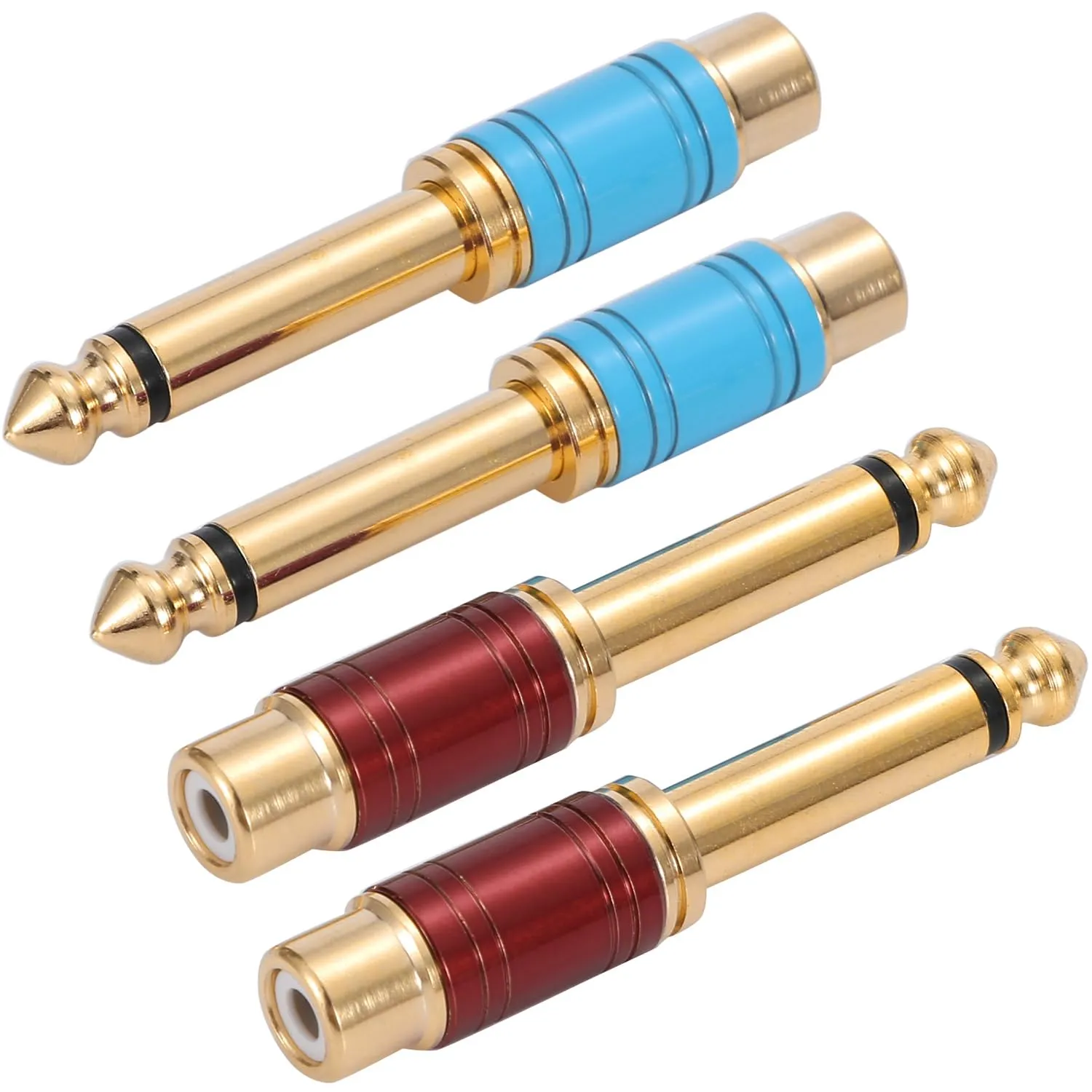 Greluma Adattatore Audio 6,35 mm a RCA Maschio-Femmina, Placcato Oro, 4 Pezzi (Rosso e Blu) - immagine 1