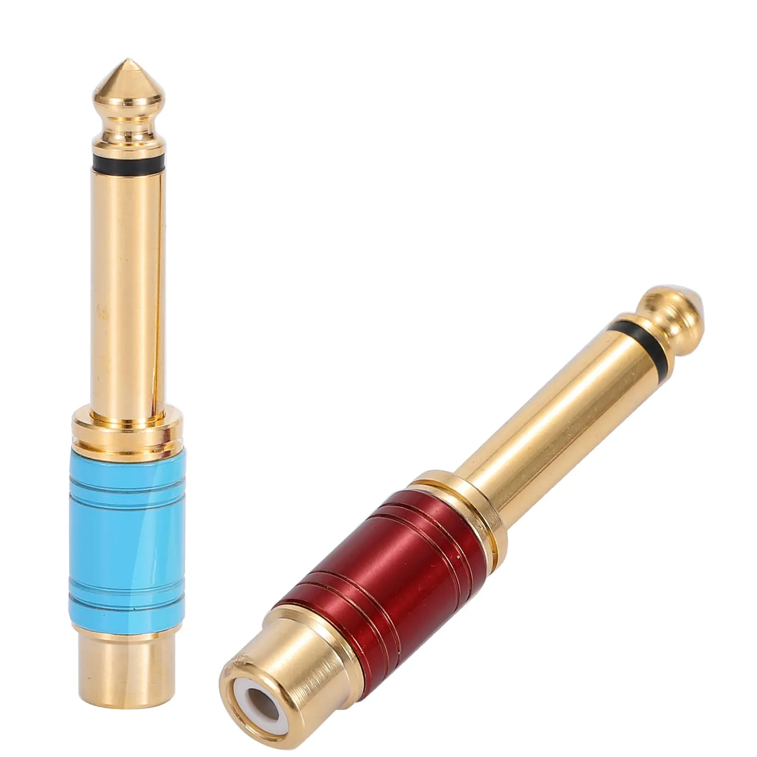 Greluma Adattatore Audio 6,35 mm a RCA Maschio-Femmina, Placcato Oro, 4 Pezzi (Rosso e Blu) - immagine 2