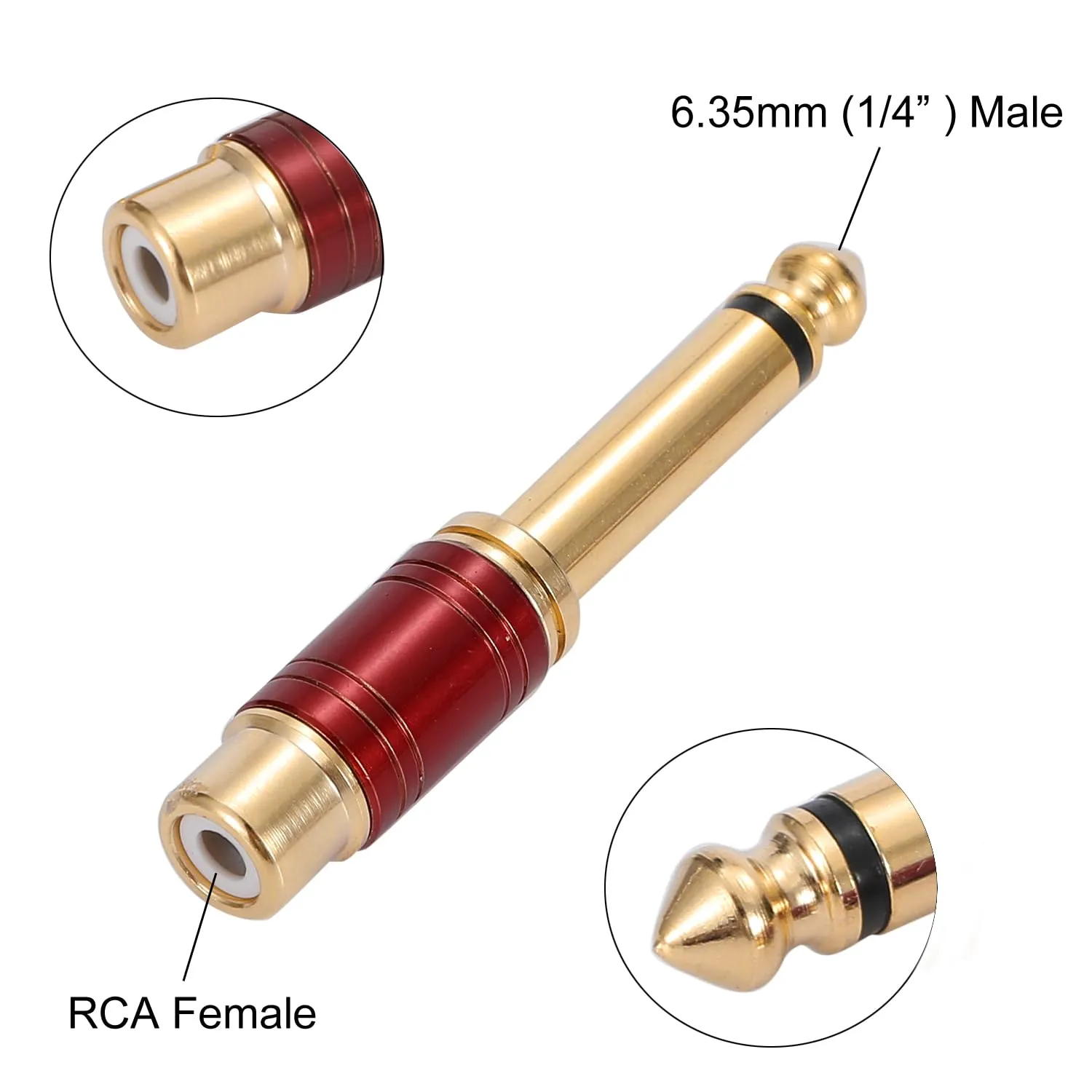 Greluma Adattatore Audio 6,35 mm a RCA Maschio-Femmina, Placcato Oro, 4 Pezzi (Rosso e Blu) - immagine 3