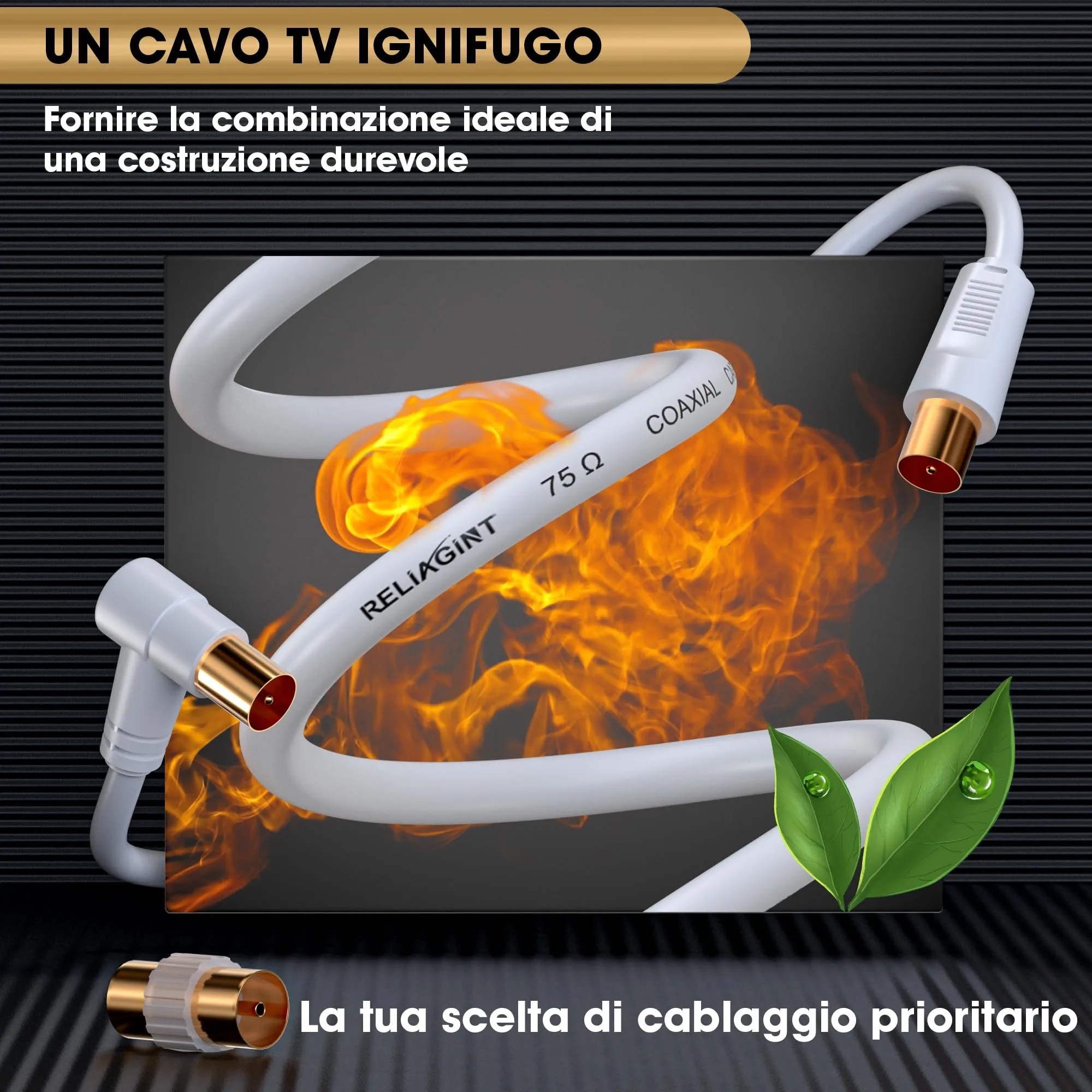 RELIAGINT Cavo Antenna TV Coassiale 75 Ohm 3m, 3C2V Rame Puro, Connettore Angolato Maschio-Maschio, Bianco - immagine 5