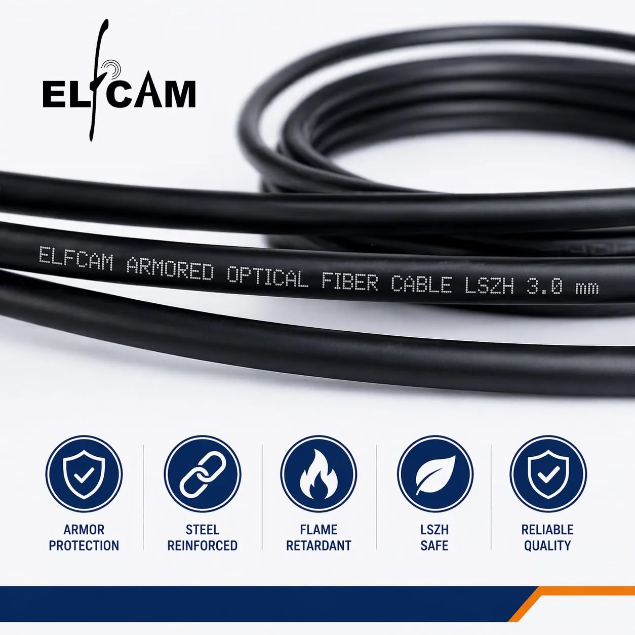 Elfcam Cavo Fibra Ottica Armatura in Acciaio Corrugato LC/UPC to LC/UPC OM3 Multimodale Duplex 50/125um LSZH, Nero, 70m - immagine 3