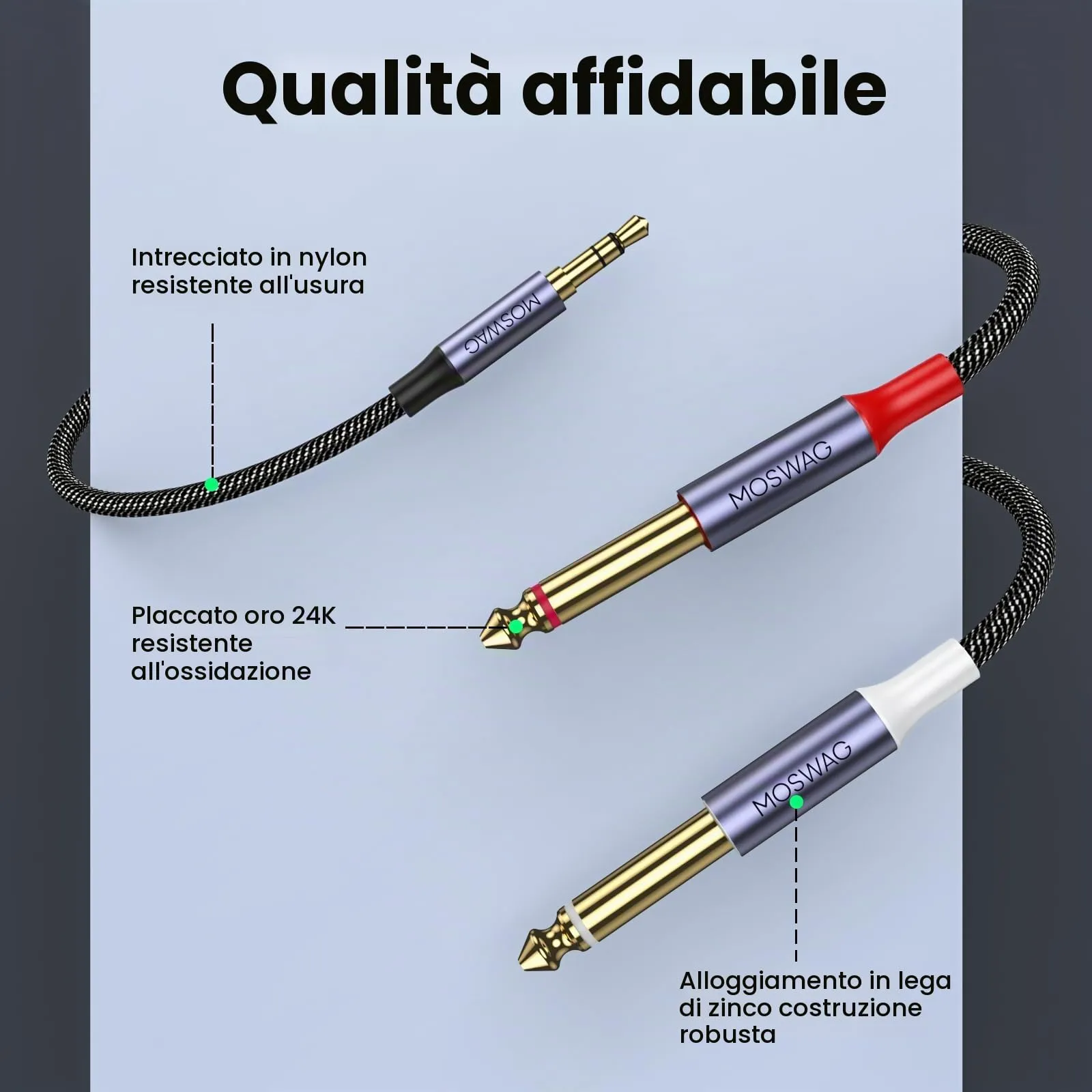 MOSWAG Audio Cable 3.5mm to Dual 6.35mm, 2 Meters - immagine 4