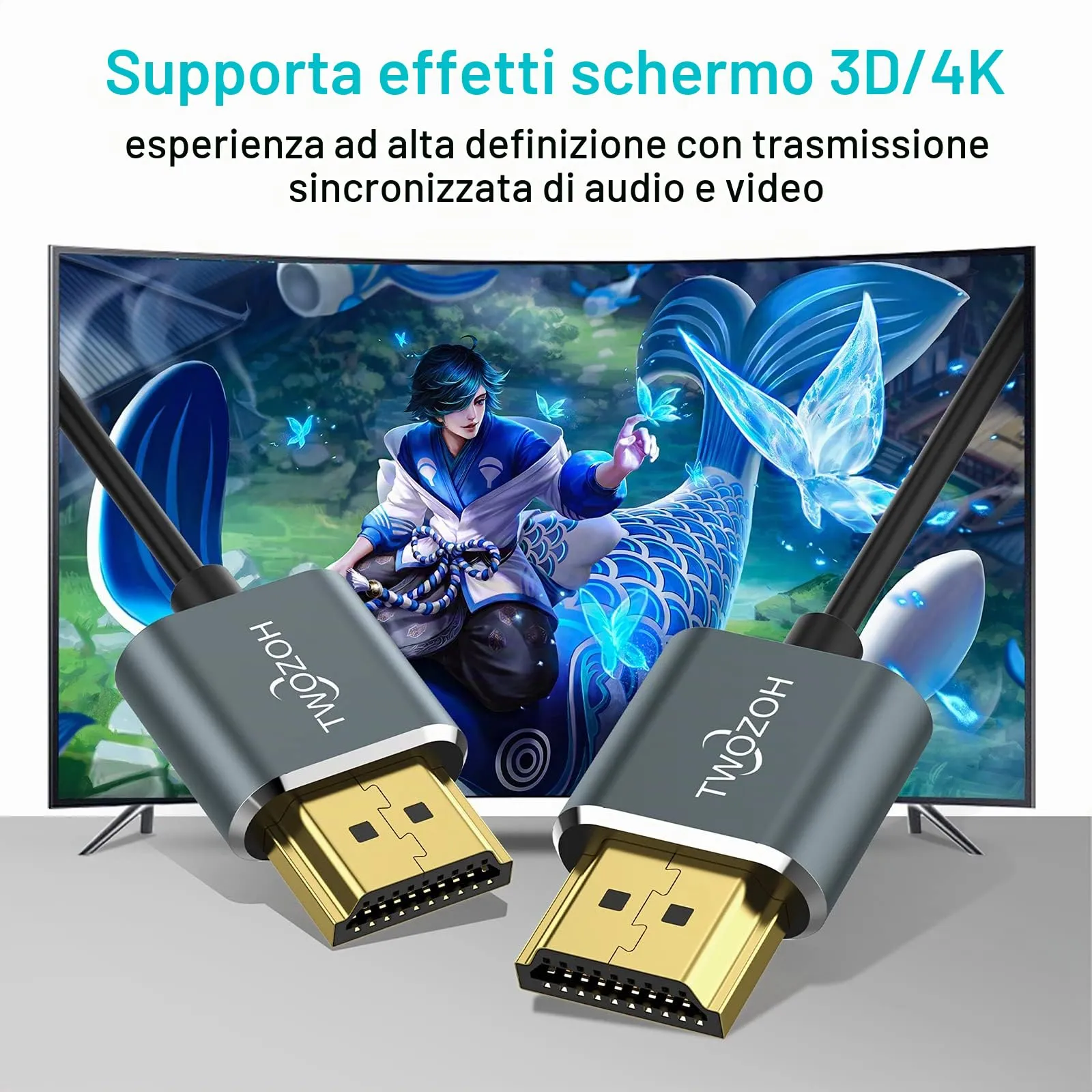 Twozoh Cavo HDMI 2.0 Ultra Sottile, 1m, 4K 60Hz, 2160P, 1080P - immagine 4