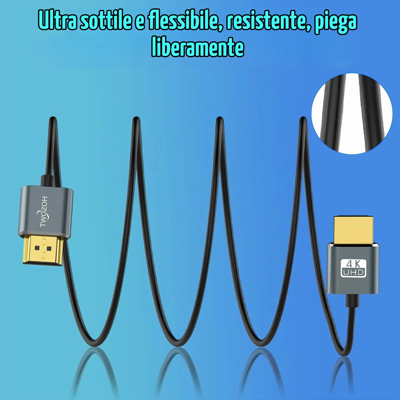 Twozoh Ultra Sottile HDMI 2.0 Cavo 3m 4K@60Hz 2160P 3D - immagine 6