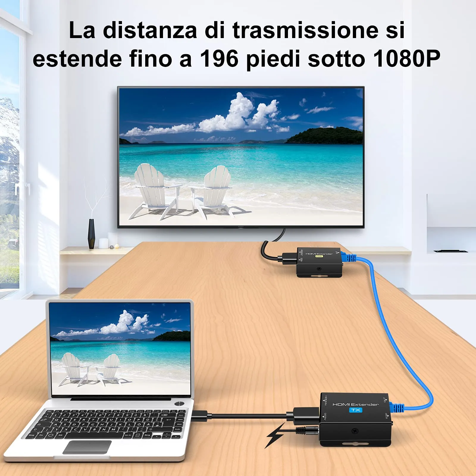 VEDINDUST HDMI Extender Over Cat5e Cat6 Cat7 Ethernet Transmitter Receiver, 1080p, POC, EDID Support, 50m-60m - immagine 2
