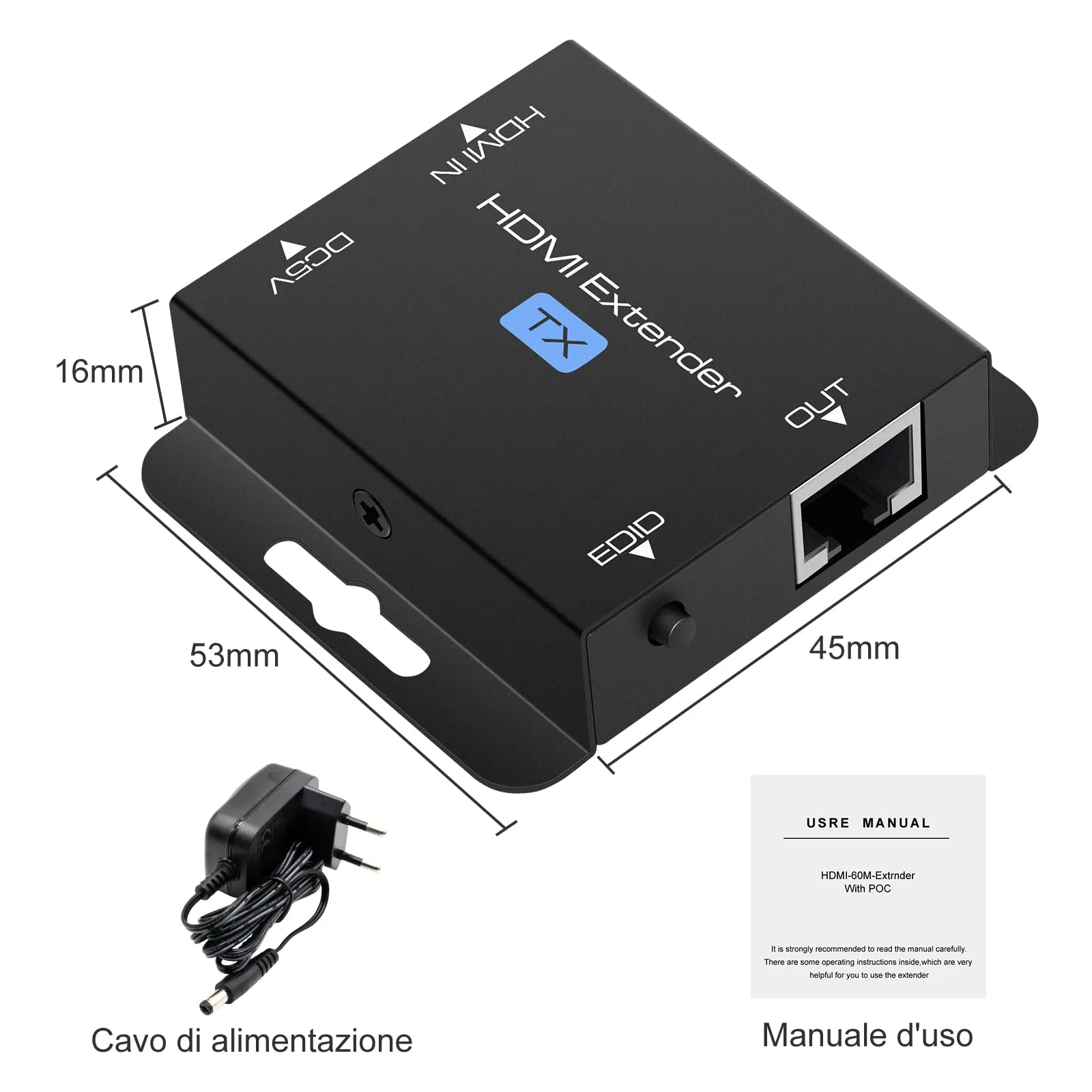 VEDINDUST HDMI Extender Over Cat5e Cat6 Cat7 Ethernet Transmitter Receiver, 1080p, POC, EDID Support, 50m-60m - immagine 6