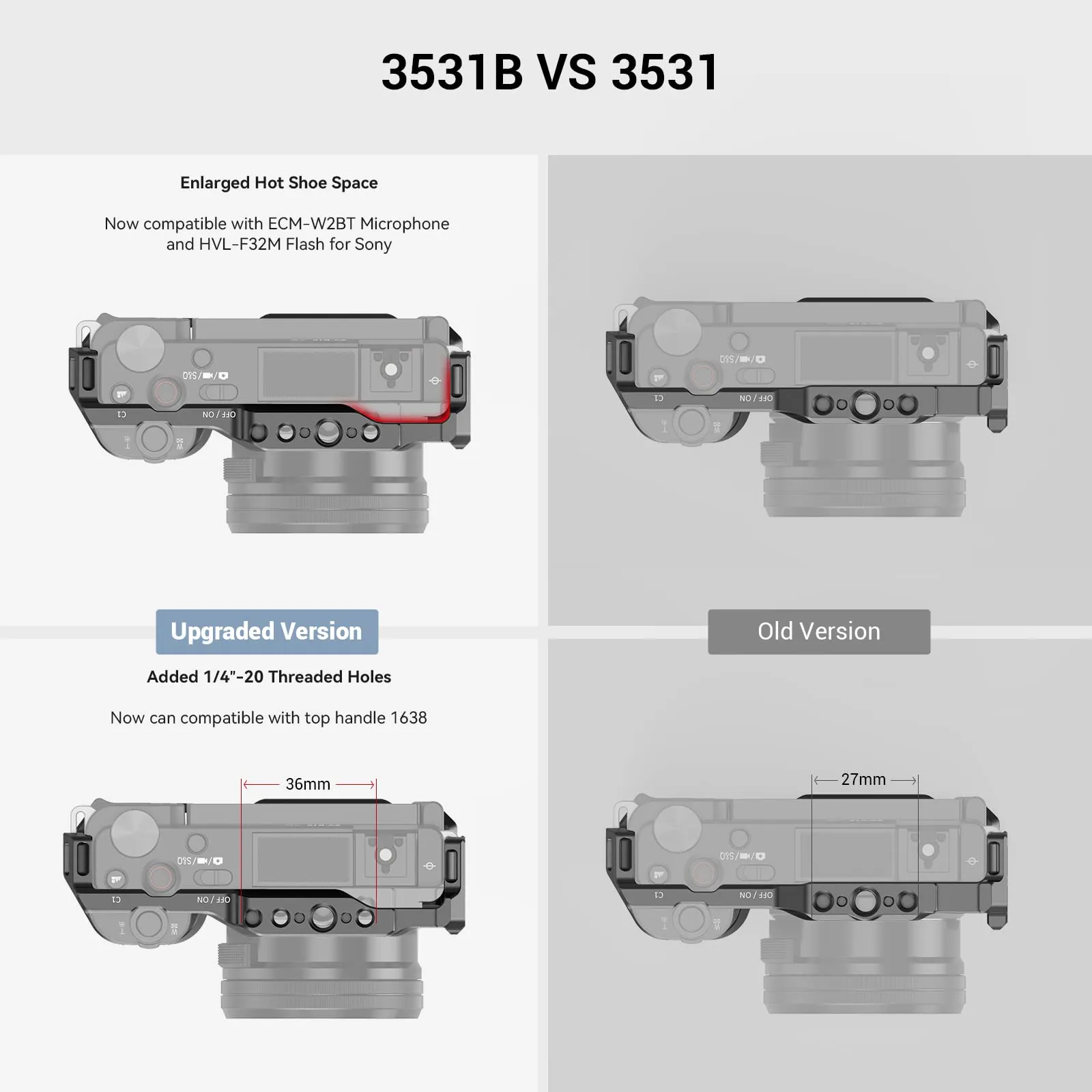 SmallRig Cage with Integrated Arca-Swiss Quick Release Plate and Cold Shoe for Sony ZV-E10 (3531) - immagine 3