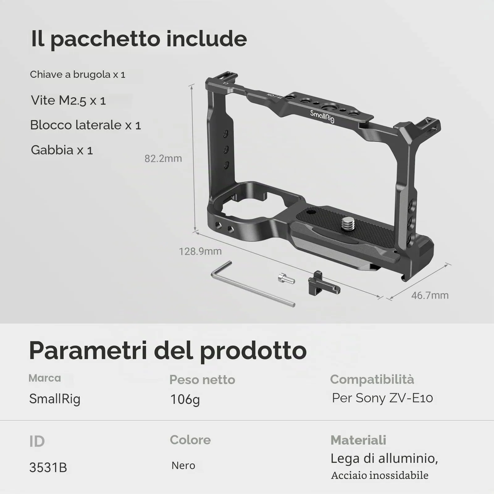 SmallRig Cage with Integrated Arca-Swiss Quick Release Plate and Cold Shoe for Sony ZV-E10 (3531) - immagine 8