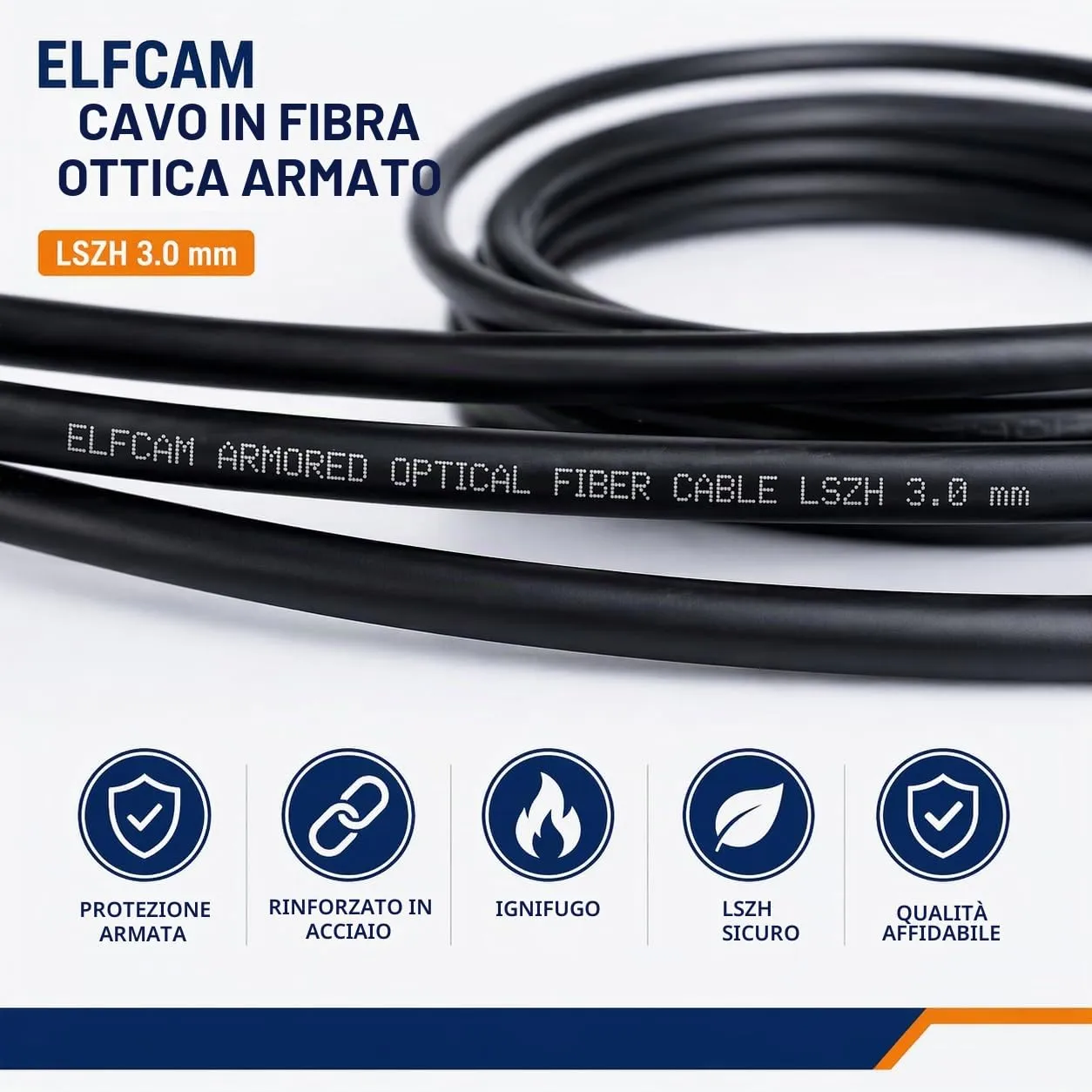 Elfcam Cavo in Fibra Ottica Armato LC/UPC a LC/UPC OM3 Multimode Duplex 50/125um Nero 10M - immagine 3