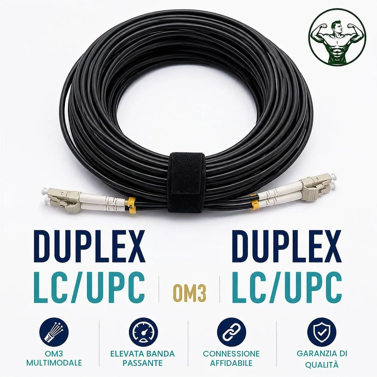 Elfcam Cavo in Fibra Ottica Armato LC/UPC a LC/UPC OM3 Multimode Duplex 50/125um Nero 10M - immagine 4