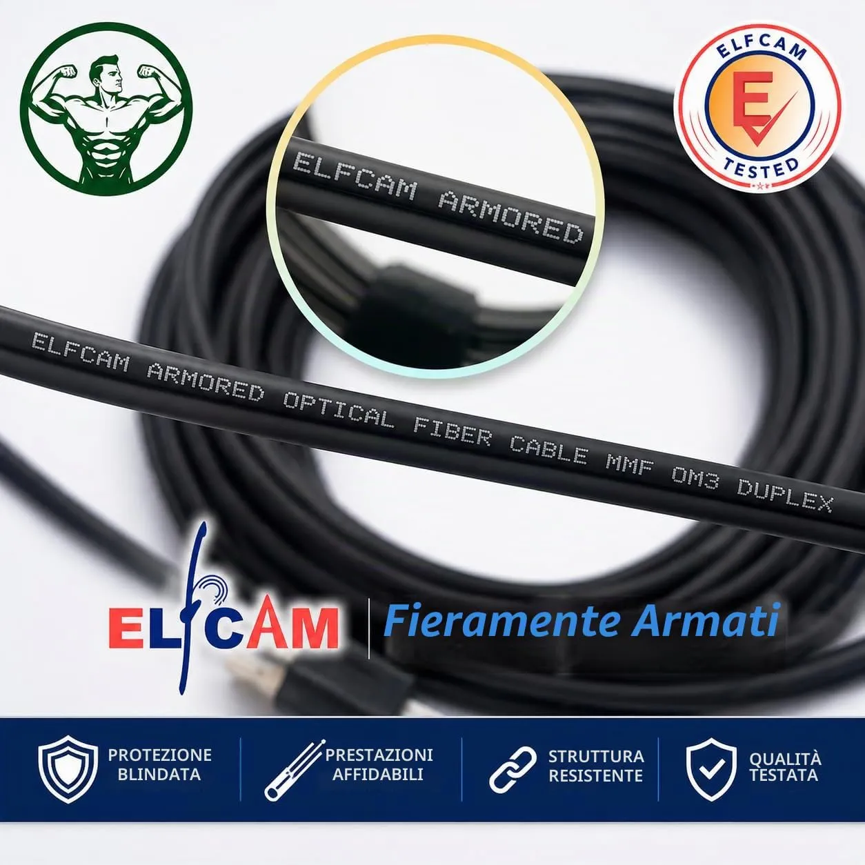 Elfcam Cavo in Fibra Ottica Armato LC/UPC a LC/UPC OM3 Multimode Duplex 50/125um Nero 10M - immagine 6