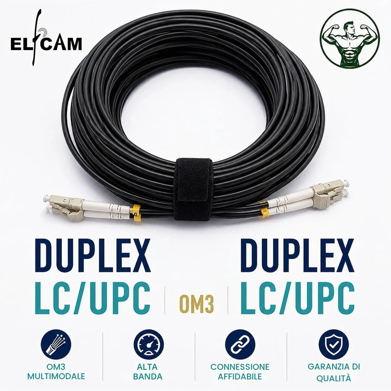 Elfcam Cavo in Fibra Ottica OM3 Multimode Duplex LC/UPC a LC/UPC 50/125um Schermato in Acciaio per Esterno e Interno, 15m, Nero - immagine 3