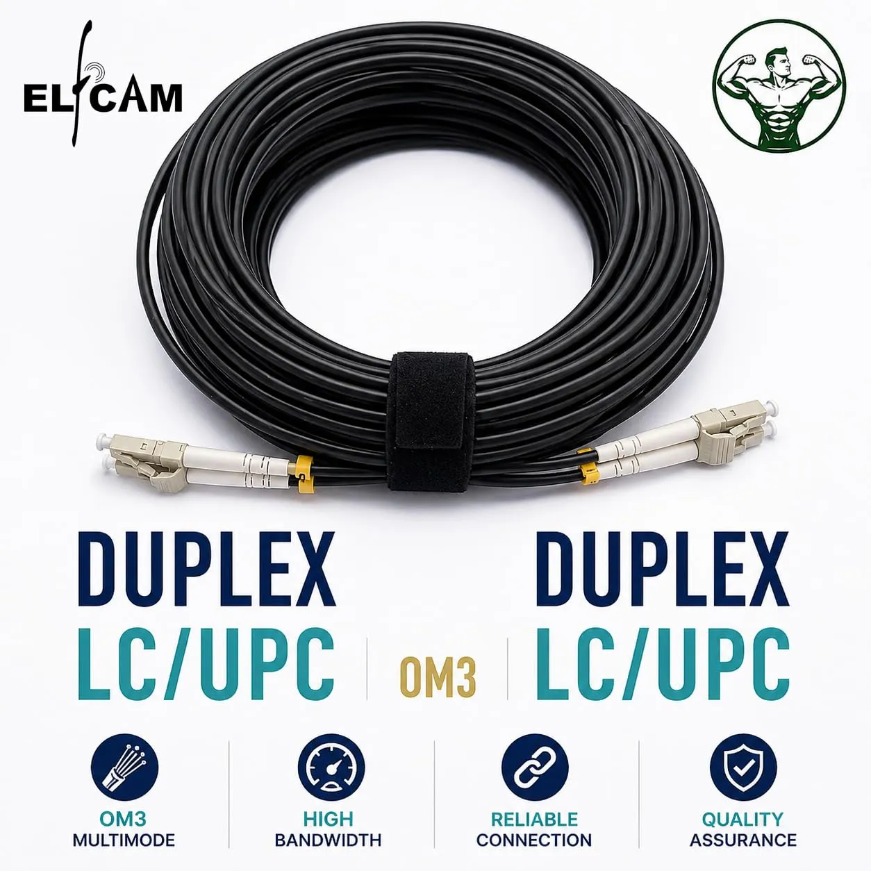 Elfcam Cavo in Fibra Ottica Armato LC/UPC a LC/UPC OM3 Multimode Duplex 50/125um Nero 60m - immagine 3