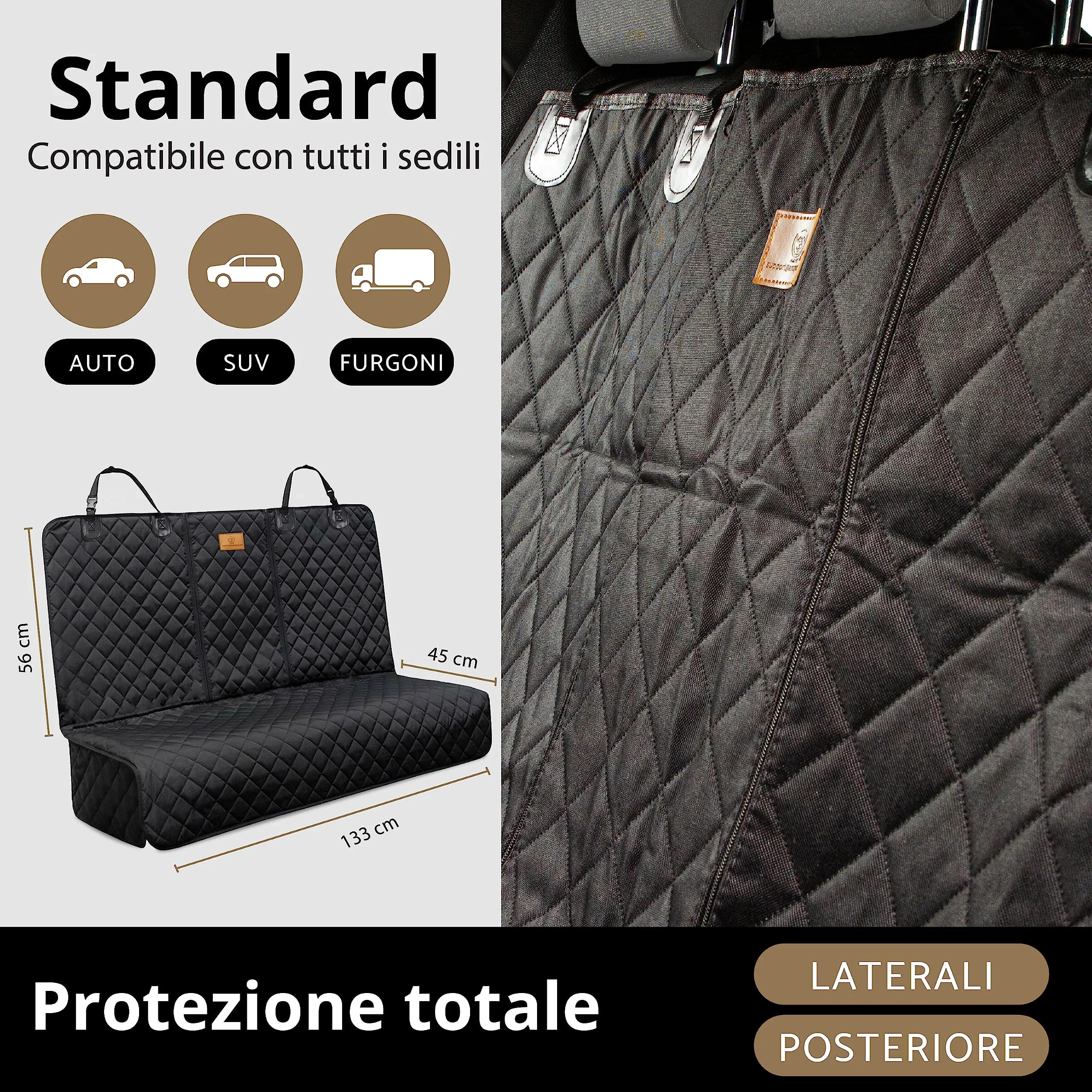 AMZPET Coprisedile Auto per Cani Universale 133 cm, Impermeabile, Antiscivolo e Antigraffio - immagine 3