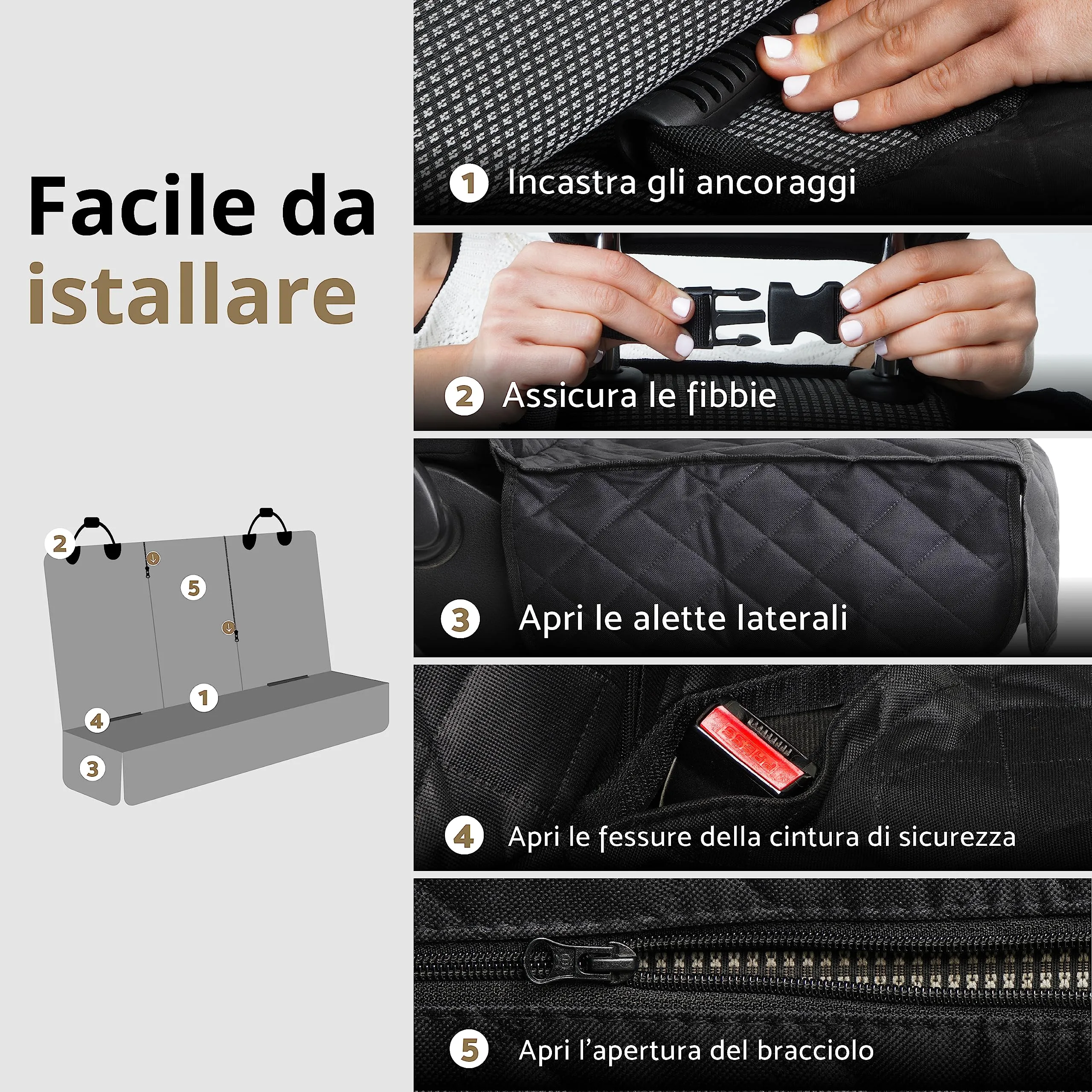 AMZPET Coprisedile Auto per Cani Universale 133 cm, Impermeabile, Antiscivolo e Antigraffio - immagine 5