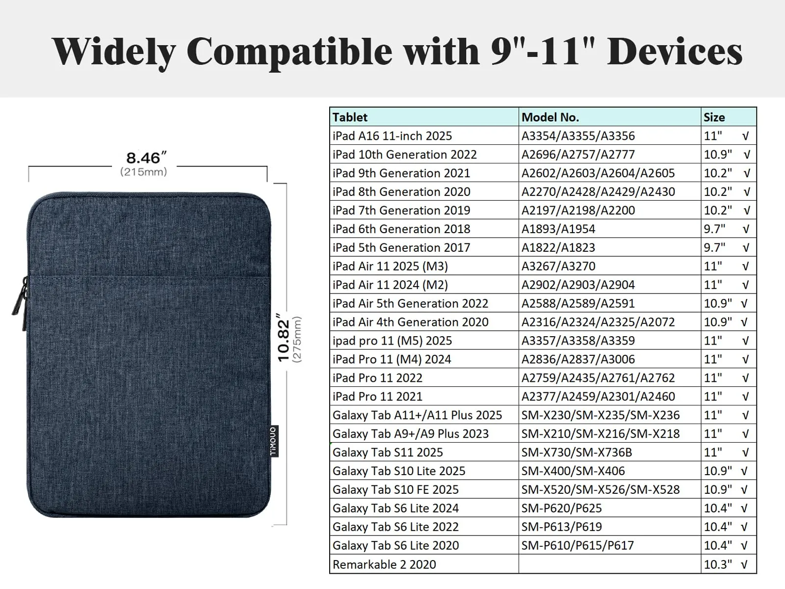 TiMOVO Custodia per Tablet 9-11", Grigio-Blu - immagine 2