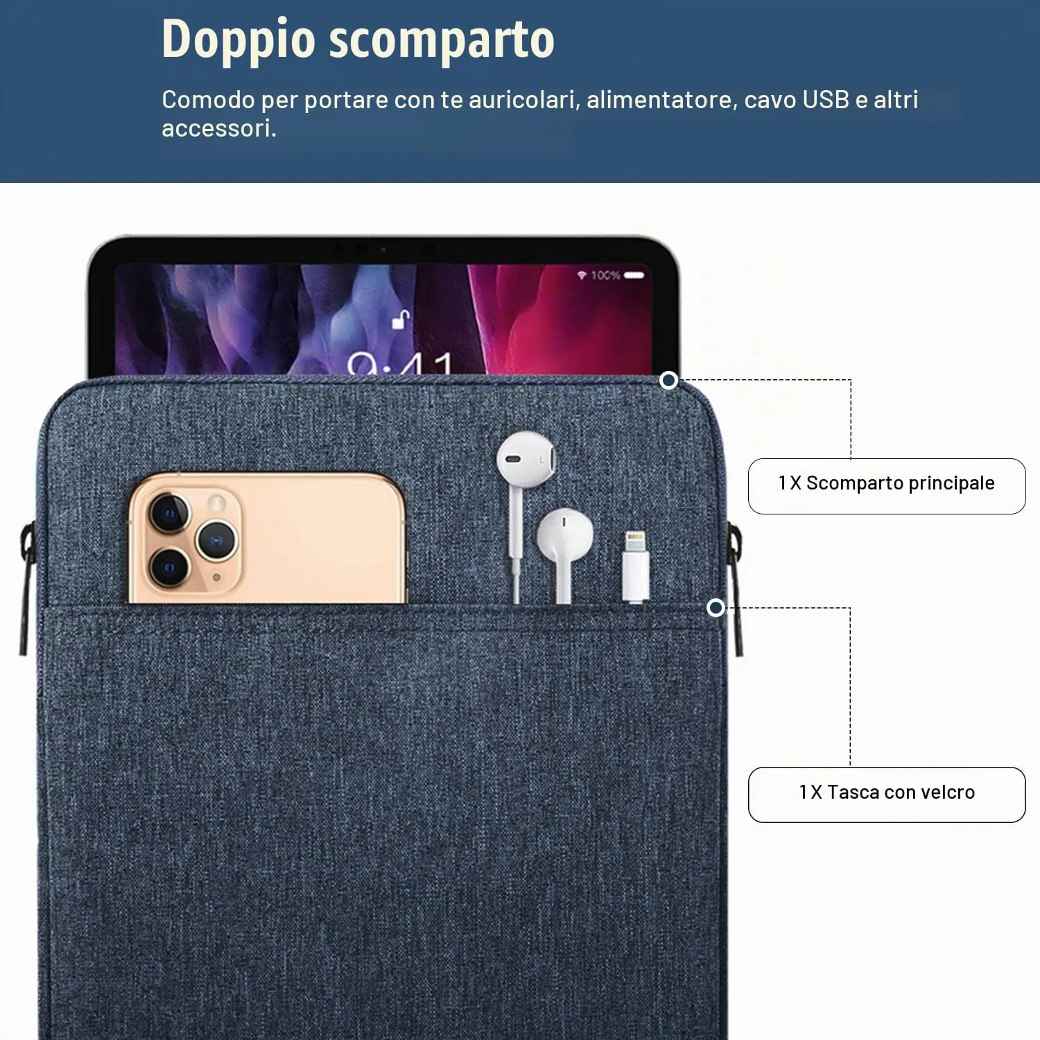 TiMOVO Custodia per Tablet 9-11", Grigio-Blu - immagine 4