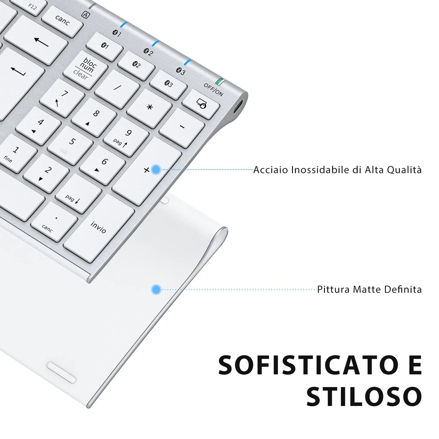 iClever BK10 Tastiera Bluetooth Wireless Ricaricabile, Italiano QWERTY, Argento - immagine 2