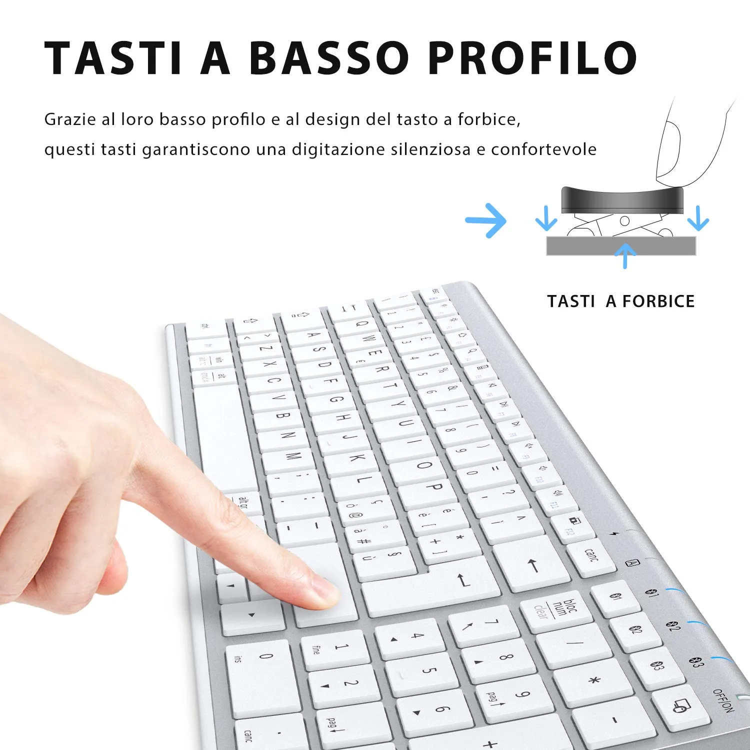 iClever BK10 Tastiera Bluetooth Wireless Ricaricabile, Italiano QWERTY, Argento - immagine 3