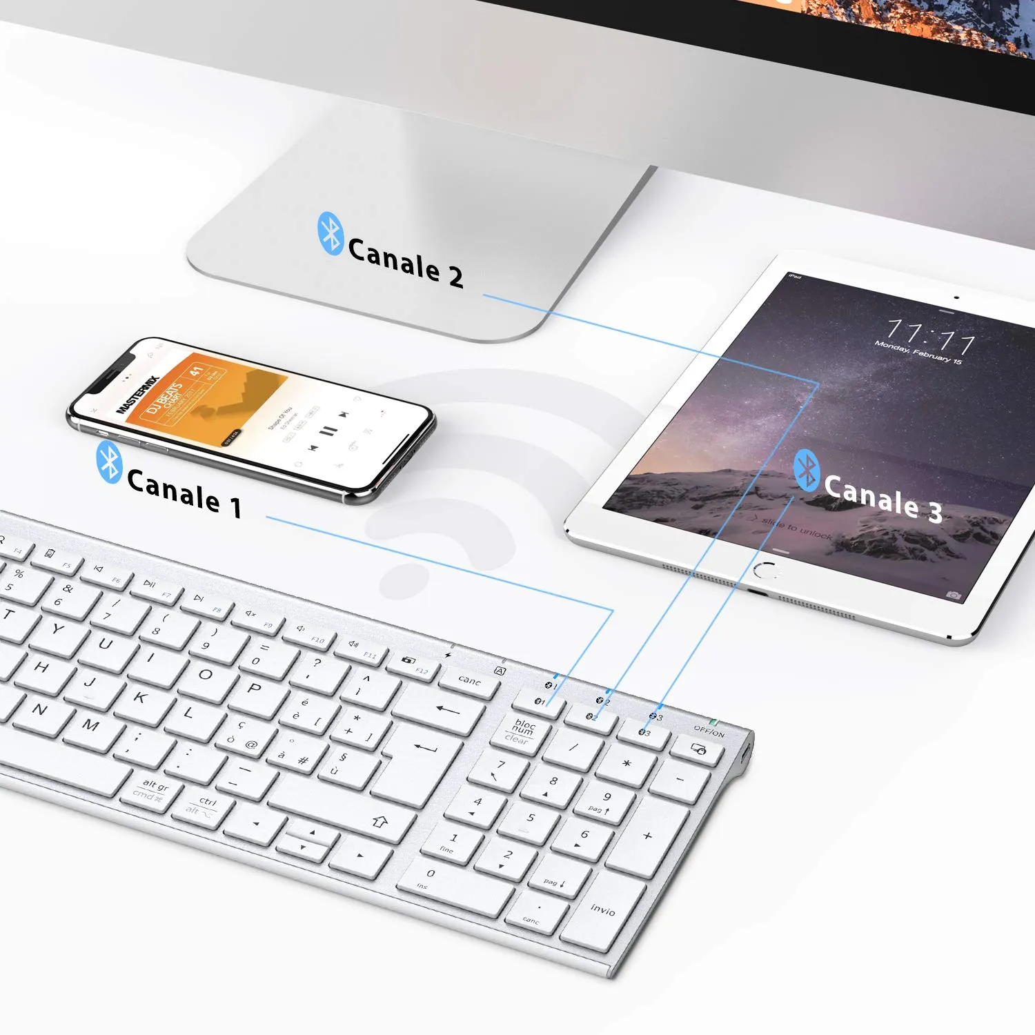 iClever BK10 Tastiera Bluetooth Wireless Ricaricabile, Italiano QWERTY, Argento - immagine 4