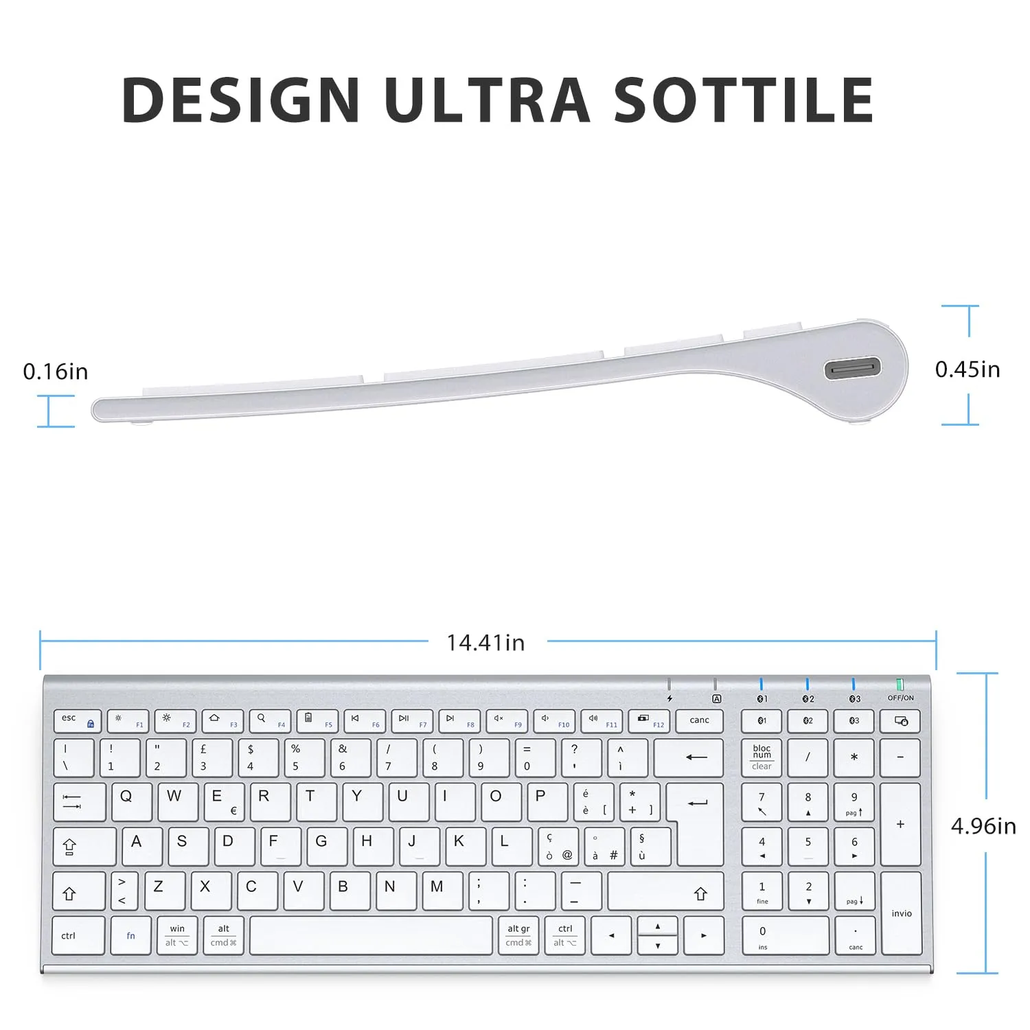 iClever BK10 Tastiera Bluetooth Wireless Ricaricabile, Italiano QWERTY, Argento - immagine 5