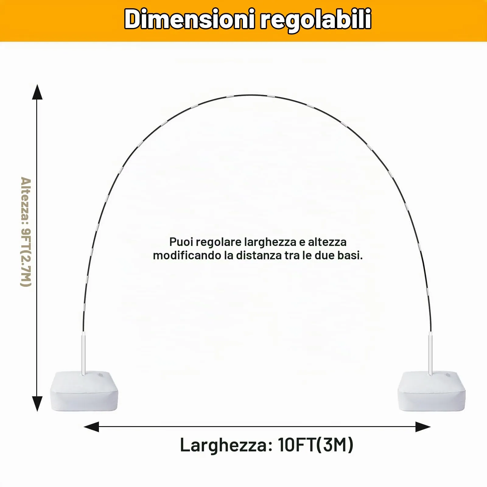 PlusFive Set di Supporto per Palloncini, 2.5m x 3.5m, con Base Riempibile d'Acqua e 50 Clip per Palloncini - immagine 2