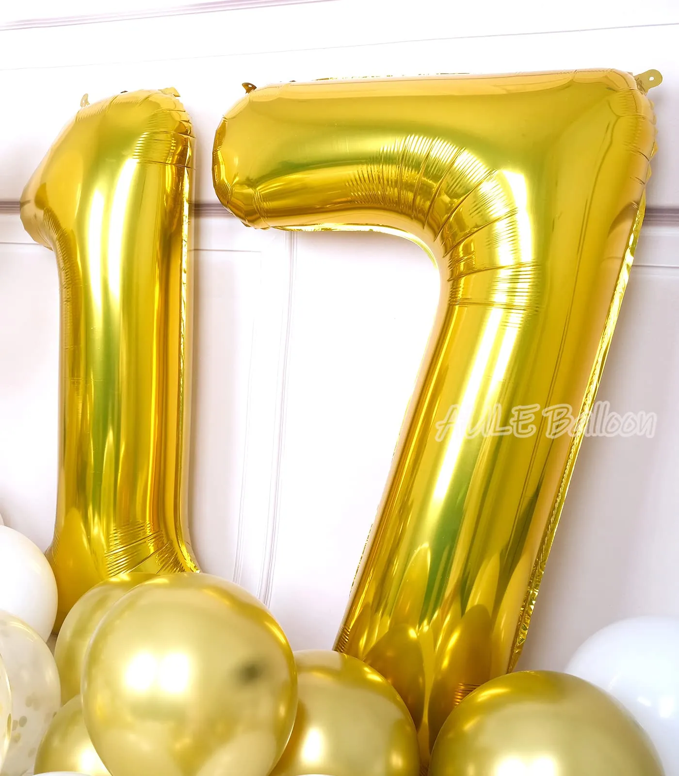 AULE Palloncino Numero 17 Oro, 101 cm, Mylar Foil - immagine 3