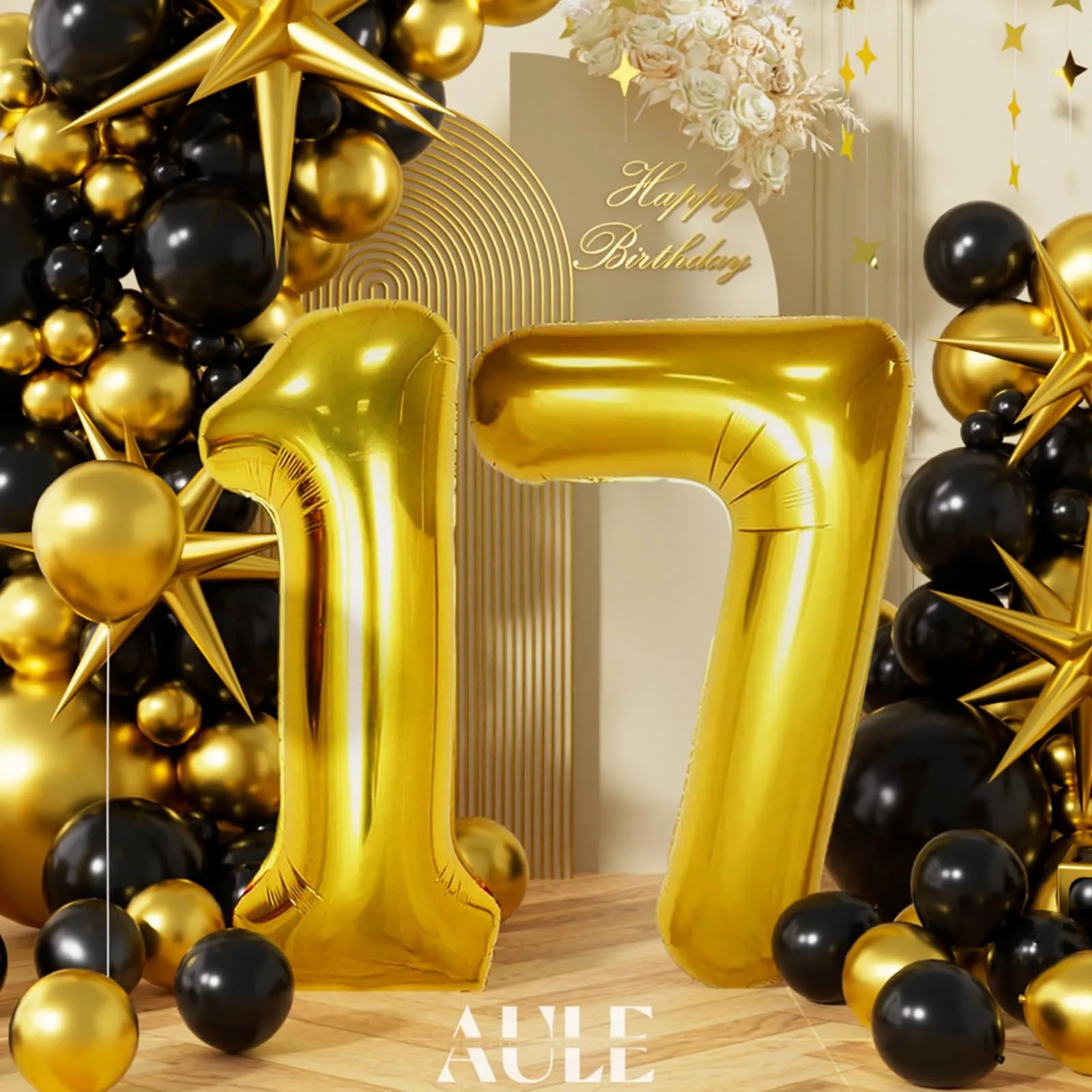 AULE Palloncino Numero 17 Oro, 101 cm, Mylar Foil - immagine 4