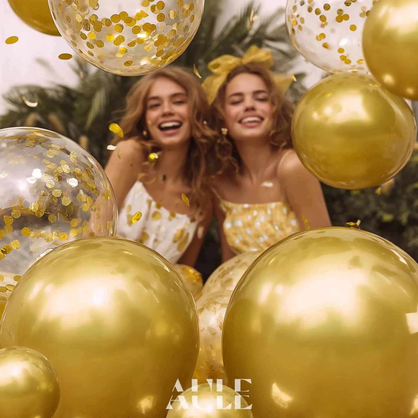 AULE Kit Arco Palloncini Oro 100 Pezzi con Coriandoli e Ghirlanda - immagine 3