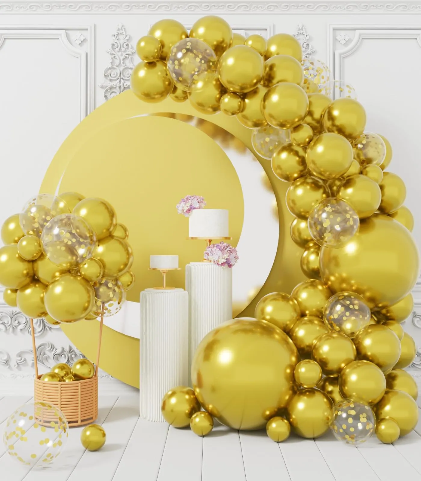 AULE Kit Arco Palloncini Oro 100 Pezzi con Coriandoli e Ghirlanda - immagine 4