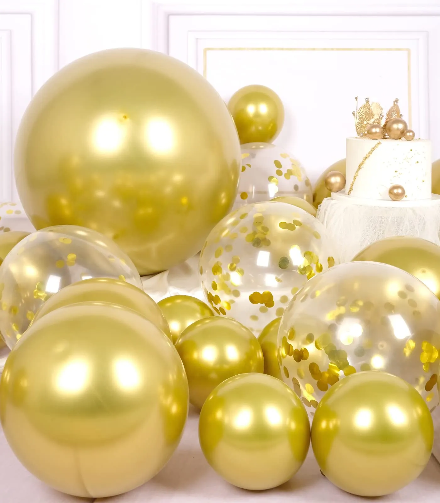 AULE Kit Arco Palloncini Oro 100 Pezzi con Coriandoli e Ghirlanda - immagine 5