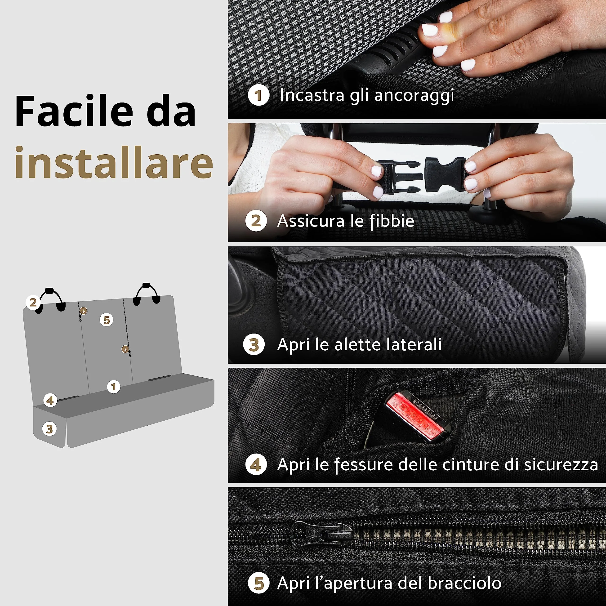 AMZPET Coprisedile Auto Isofix per Cani, Impermeabile e Antigraffio (133 x 56 cm) - immagine 5