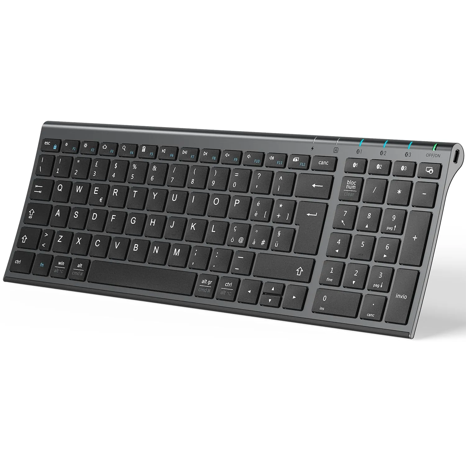 iClever BK10 Tastiera Bluetooth Wireless Ricaricabile, Italiano QWERTY, Grigio - immagine 1