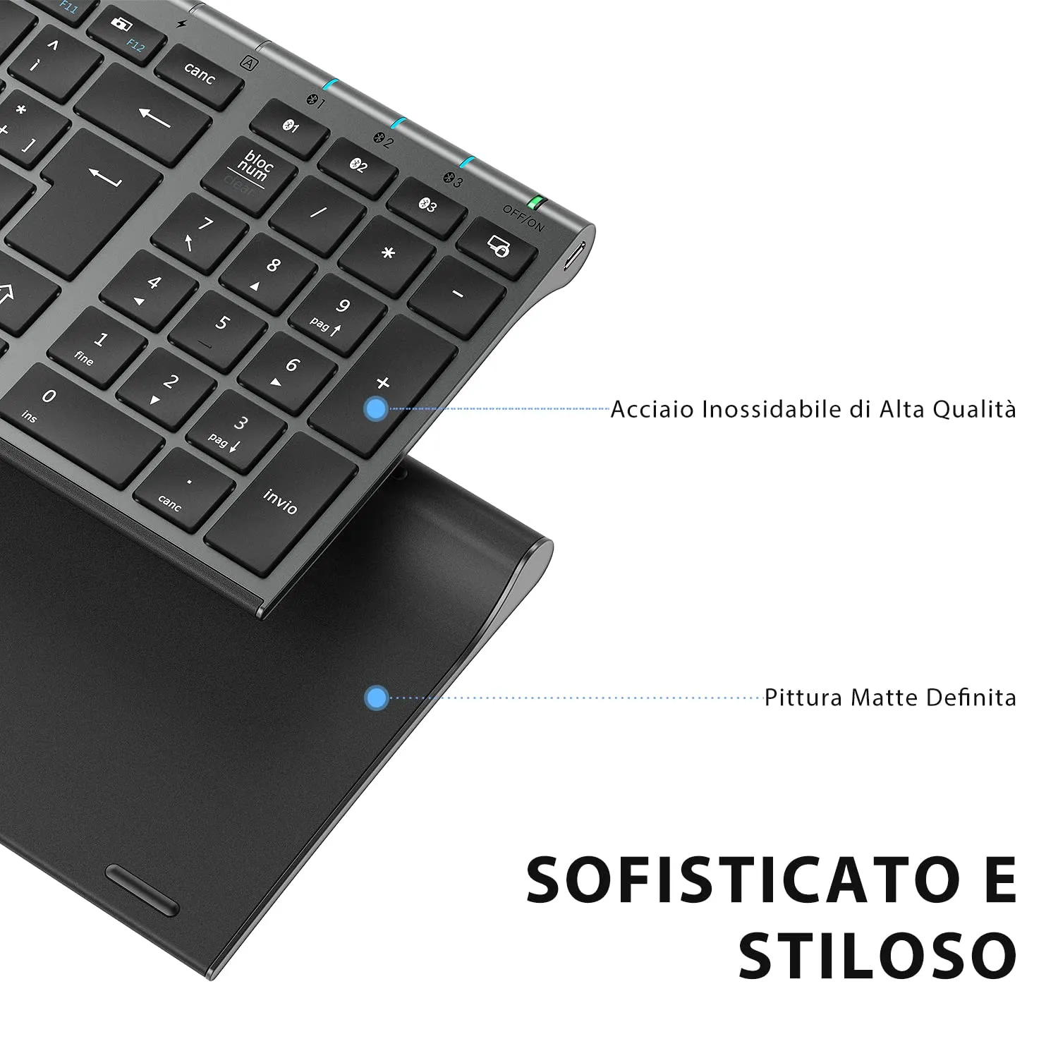 iClever BK10 Tastiera Bluetooth Wireless Ricaricabile, Italiano QWERTY, Grigio - immagine 2