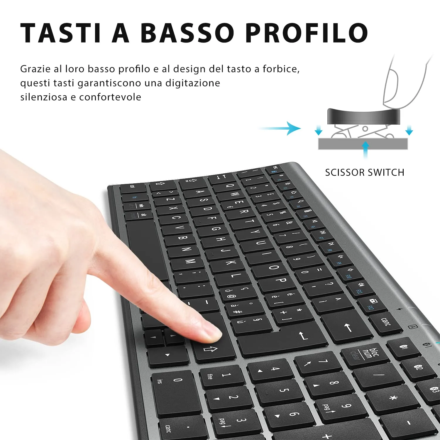 iClever BK10 Tastiera Bluetooth Wireless Ricaricabile, Italiano QWERTY, Grigio - immagine 3