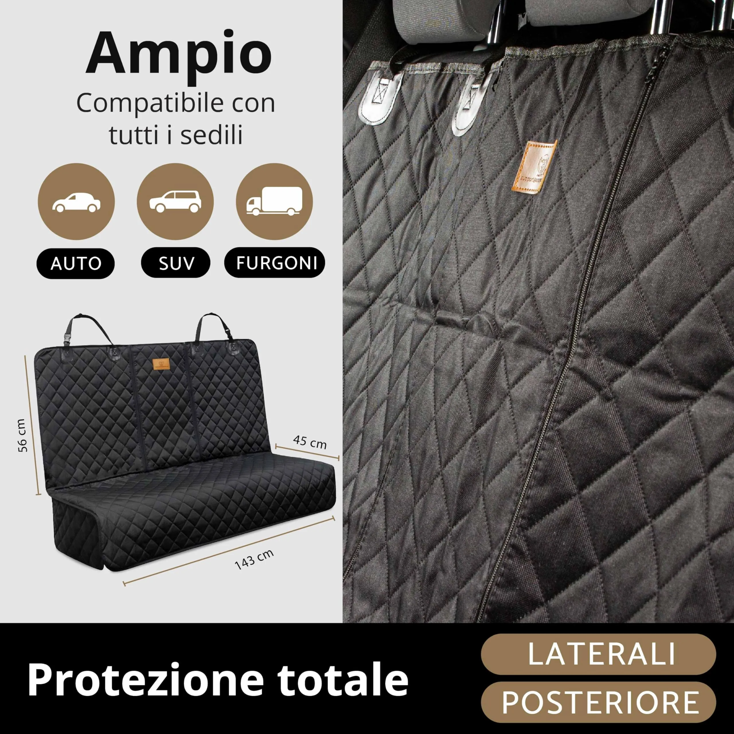 AMZPET Coprisedile Auto per Cani Impermeabile Antiscivolo e Antigraffio, 56 x 45 x 143 cm - immagine 3