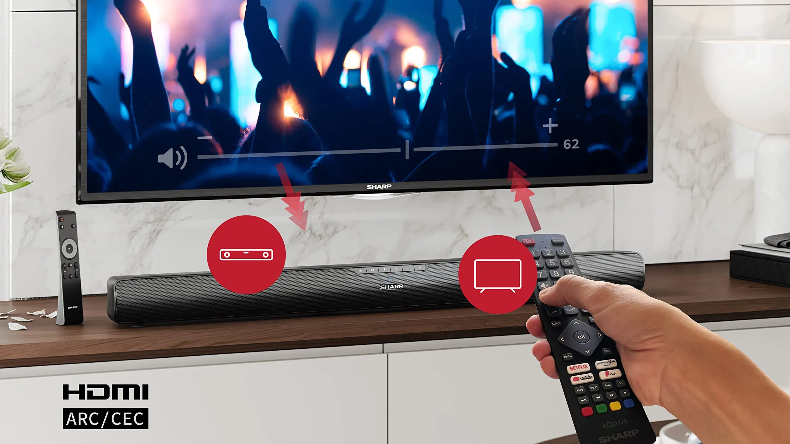 Sharp HT-SB100 Soundbar 2.0, 75W, HDMI ARC/CEC, Bluetooth 5.1, Black - immagine 11