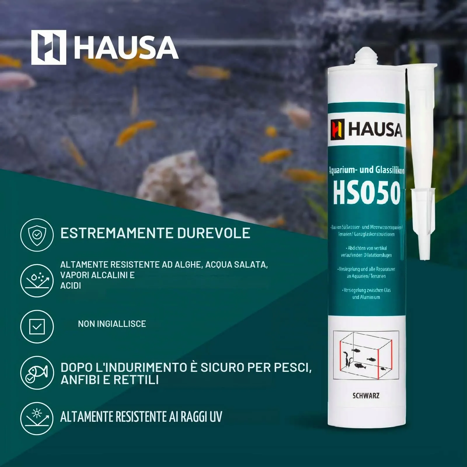 Hausa HS050 Silicone Adesivo per Acquari e Terrari, 310 ml, Nero - immagine 2