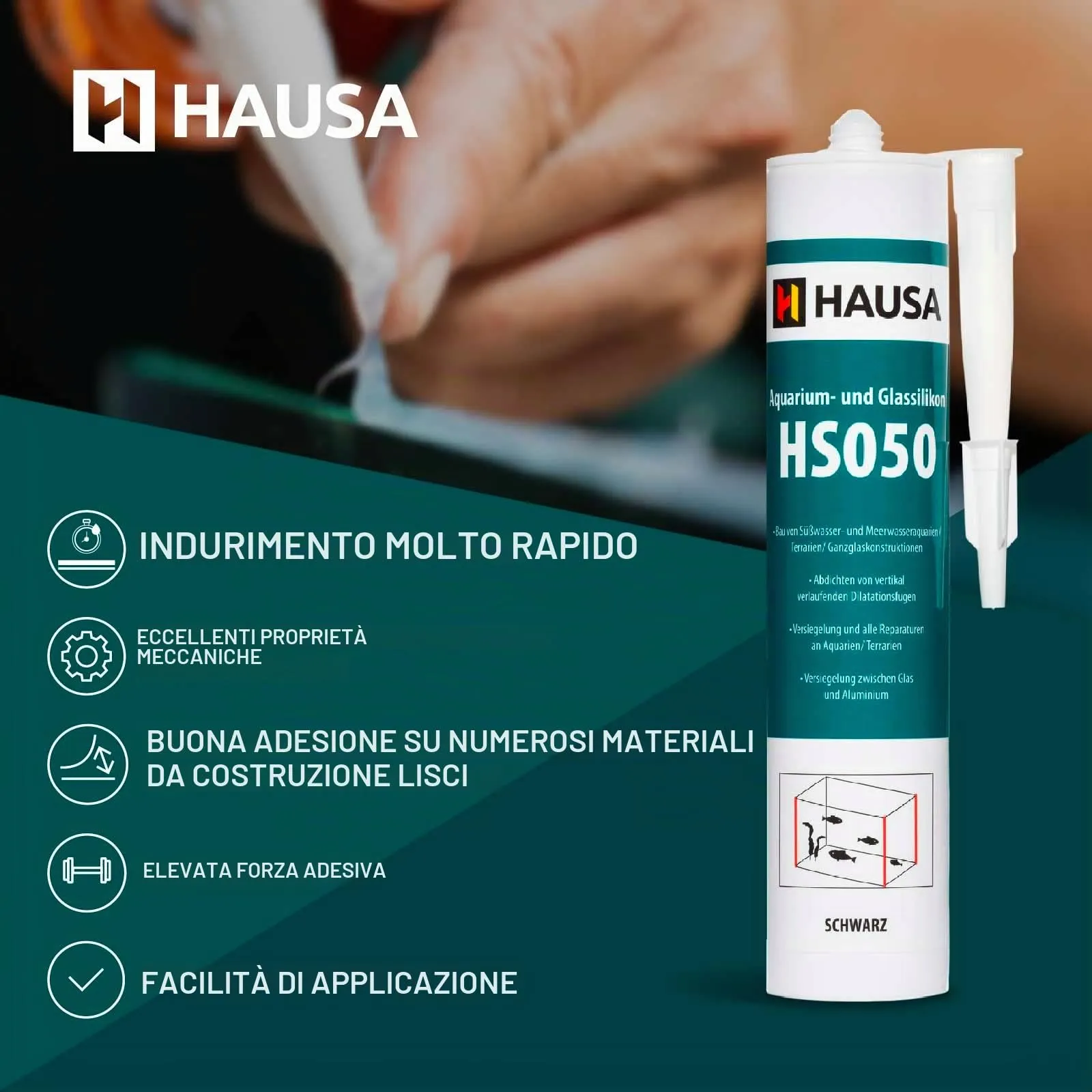 Hausa HS050 Silicone Adesivo per Acquari e Terrari, 310 ml, Nero - immagine 3